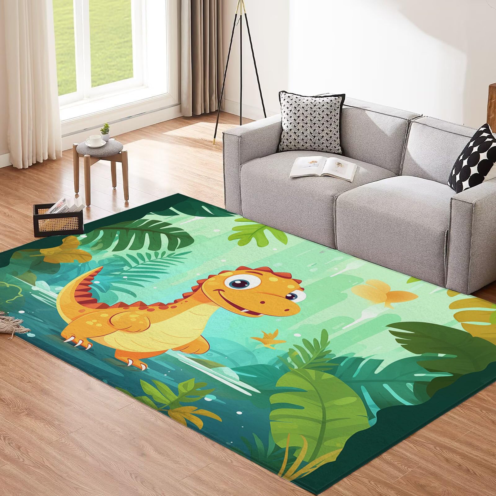 Tapis imprimé à poils courts antidérapant et doux couleur vert émeraude