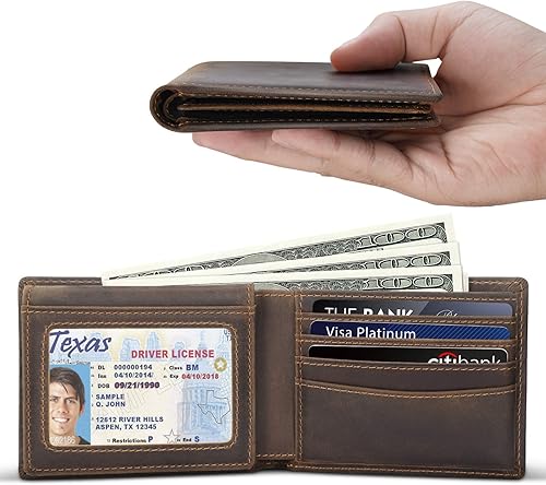 Miniatura 2 de Polare - Cartera plegable de piel de vaca con bloqueo RFID para hombres con 2 ventanas de identificación