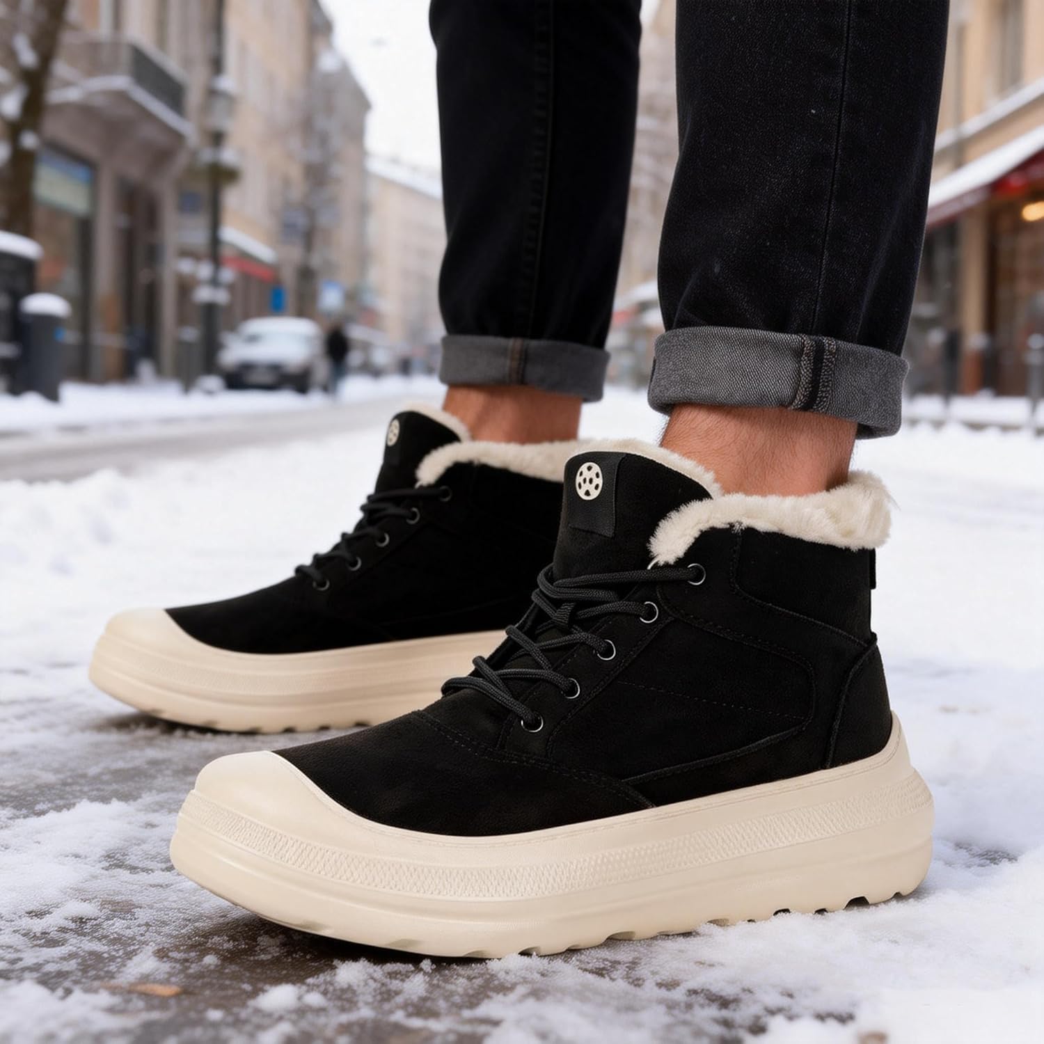 Eagsouni Womens Mens Winter Snow Boots Warm Fur Lined Ankle Booties Water Resistant Suede Leather Platform Shoes Lace Up Outdoor Sneakers - Image 2