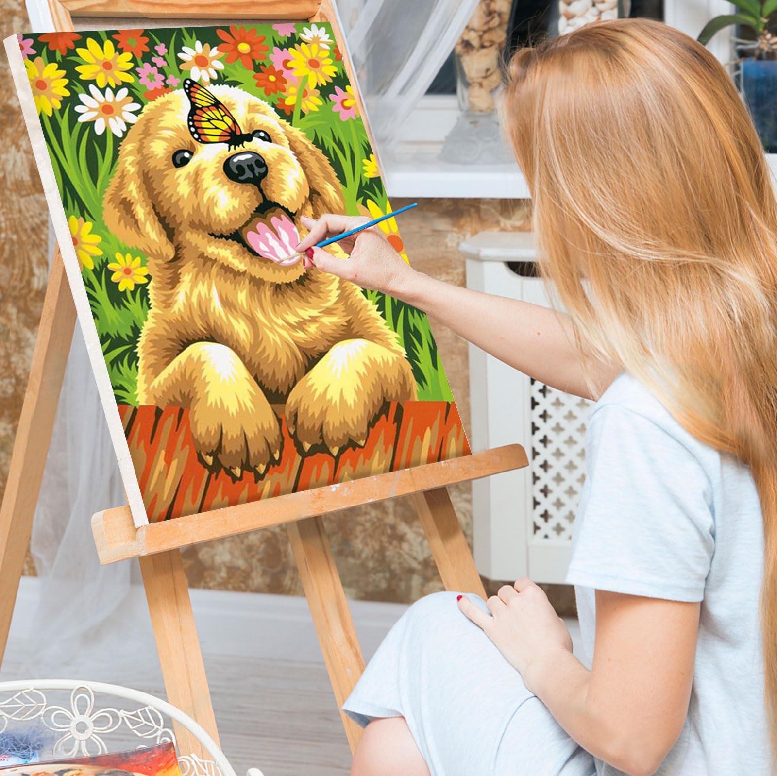 MXJSUA Pintura Por Números Con Marco – Kit De Perro Salchicha En Lienzo De 20x30 Cm, Incluye Pinceles, Pinturas Acrílicas Y Caballete, Decoración Para El Hogar