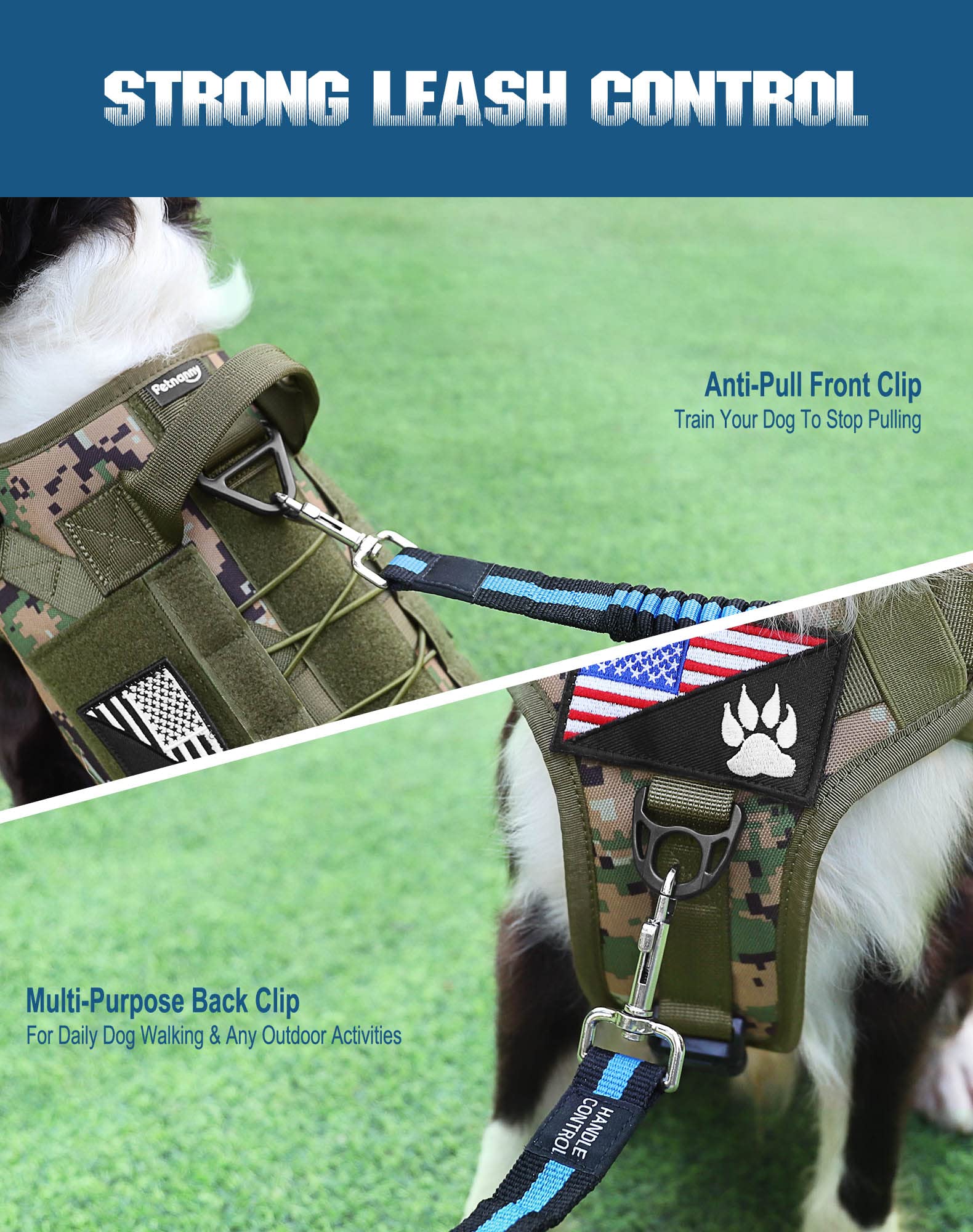 PETNANNY Arnés táctico para perro, arnés para perros de servicio, chaleco de apoyo emocional para perros medianos y grandes, chaleco ESA para perros sin tirones con gancho y bucle, chaleco Molle de
