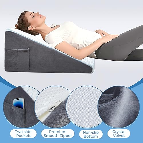 Miniatura 4 de puredown Almohada de cuña de cama de 12 pulgadas, almohadas de cuña de enfriamiento para cabecero, cuña de almohada para reflujo ácido nocturno,