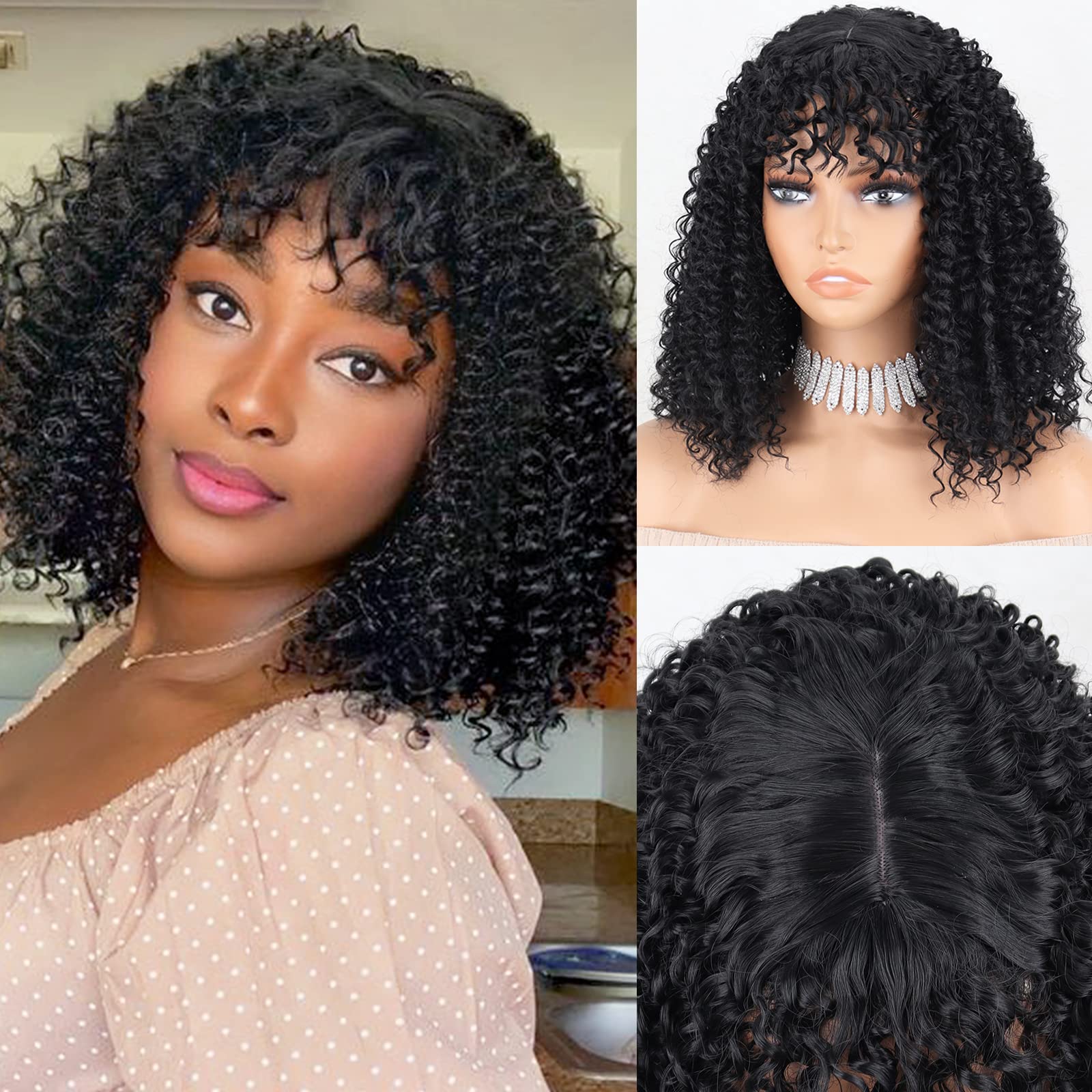 Amazon.com: WERD Short Black Curly Wigs with Bangs Big 