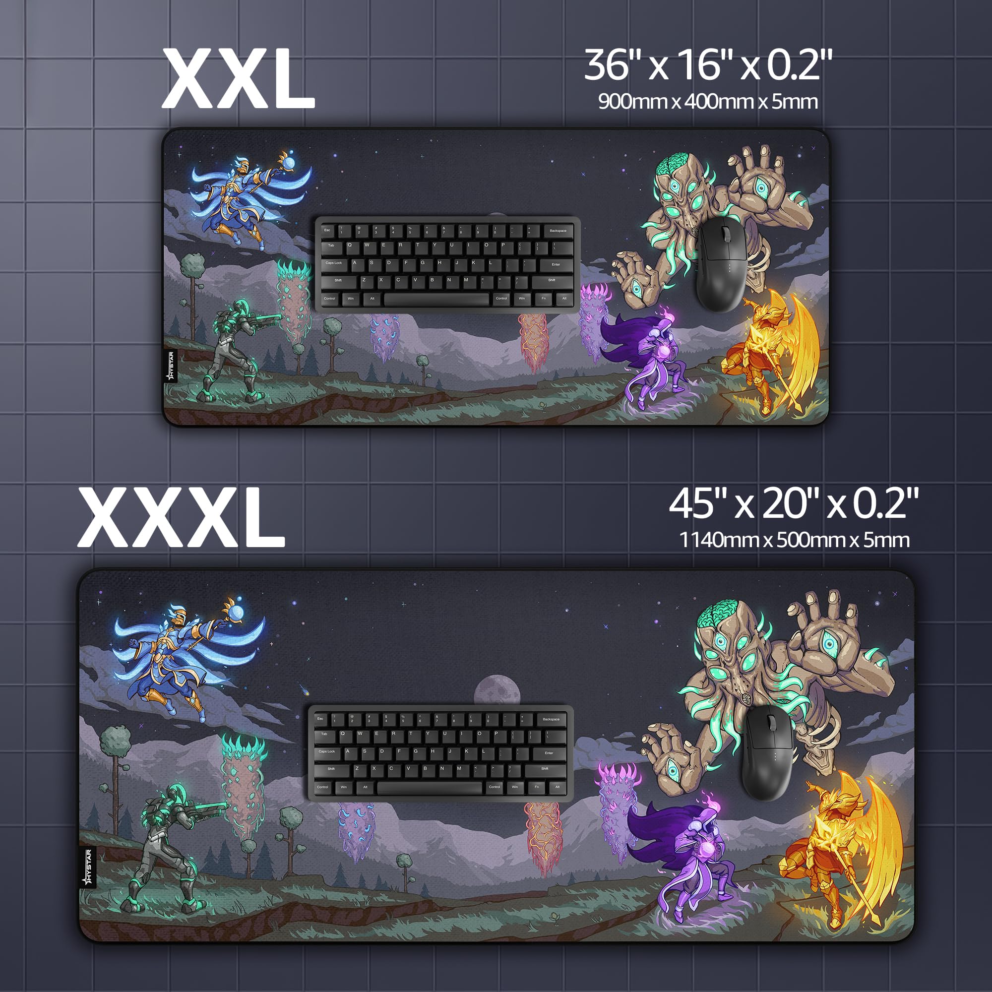 Hystar x Terraria Erweitertes Gaming-Mauspad, XXL, 91,4 x 40,6 cm, 5 mm dick, wasserdichte Oberfläche, glattes Polyestergewebe und Unterseite aus Naturkautschuk (Moon Lord)