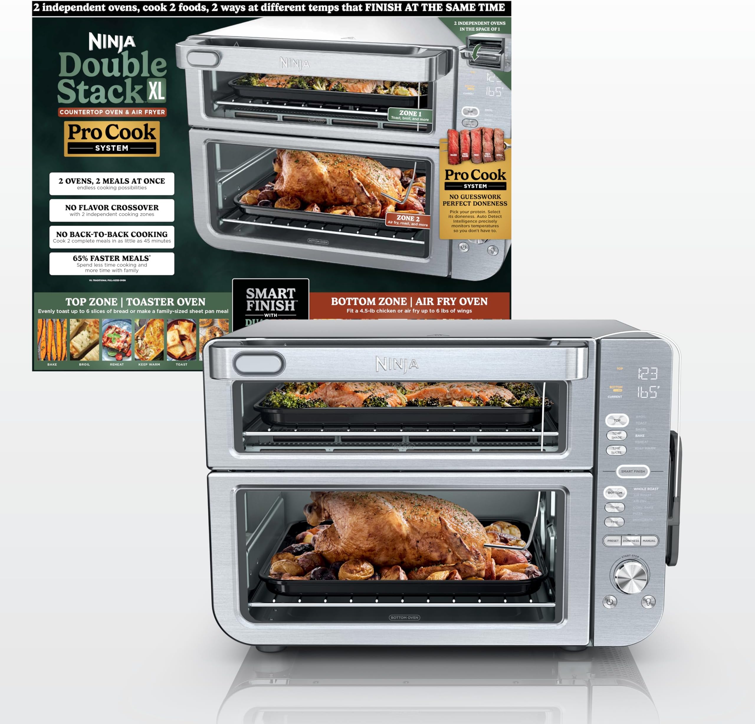 Countertop Oven Double Stack XL & Air Fryer with Pro Cook System, 12-in-1, Flexdoor, FlavorSeal, SMART FINISH with DualZone Technology, Air Fryer, Bake, Broil, Reheat, Stainless Steel, DCT651