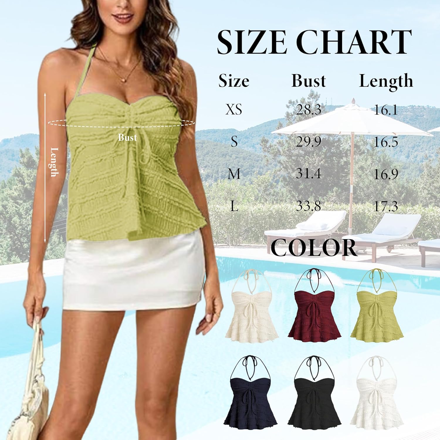 Women's Ruched Halter Tops Peplum Cami Tops Y2K Drawstring Tie Crop Top for Summer Going Out Dressy Casual - Image 6