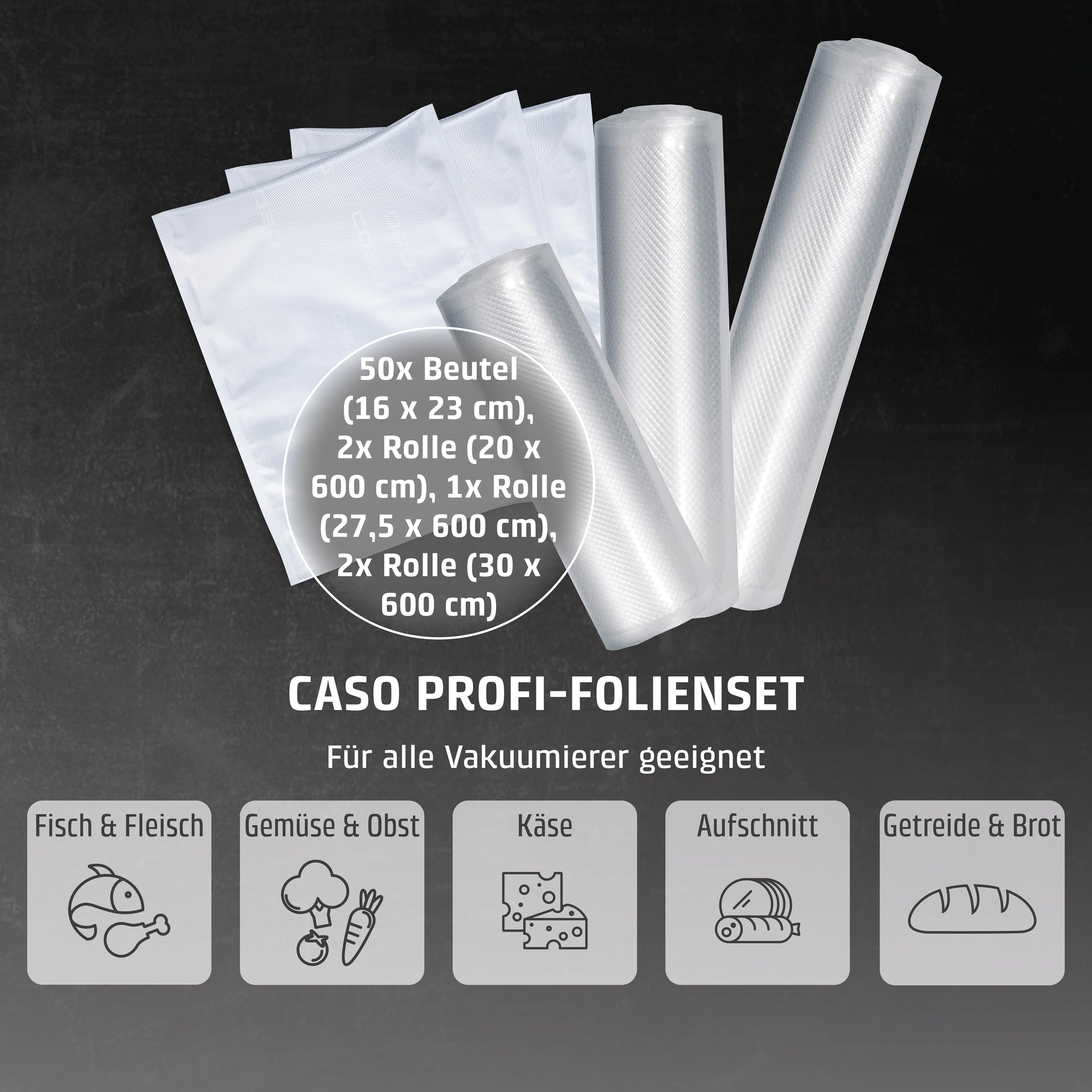 Caso Profi Folienrollen 2er Pack - 30x600cm Vakuumierfolien Für Lebensmittel