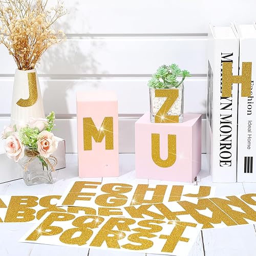 Miniatura 4 de Harloon 232 piezas de 24 hojas de calcomanías de letras grandes con purpurina, letras del alfabeto con letra grande, kit de letras autoadhesivas de