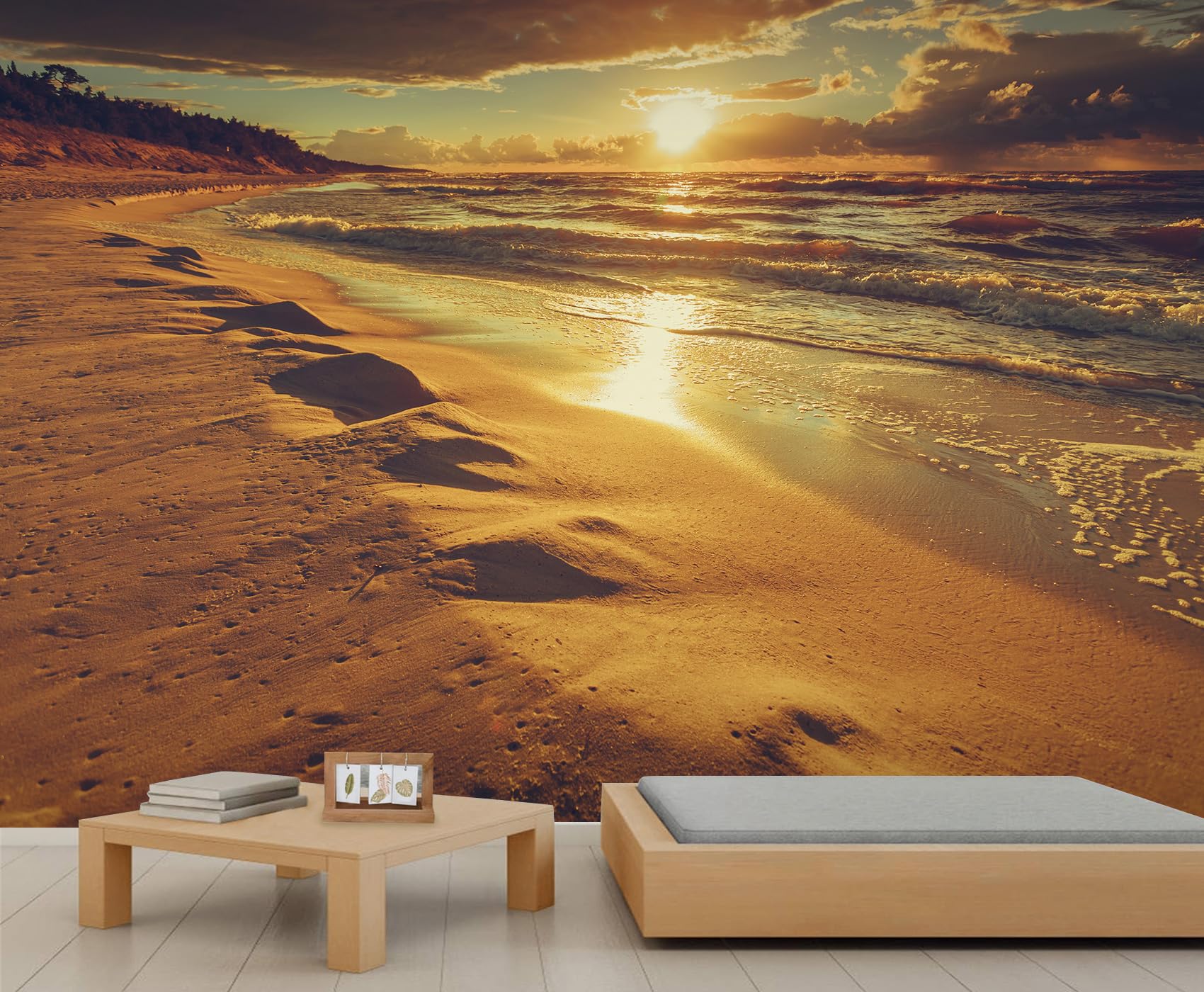 Papier peint 3D coucher de soleil paysage marin pour créer un coin détente chez soi