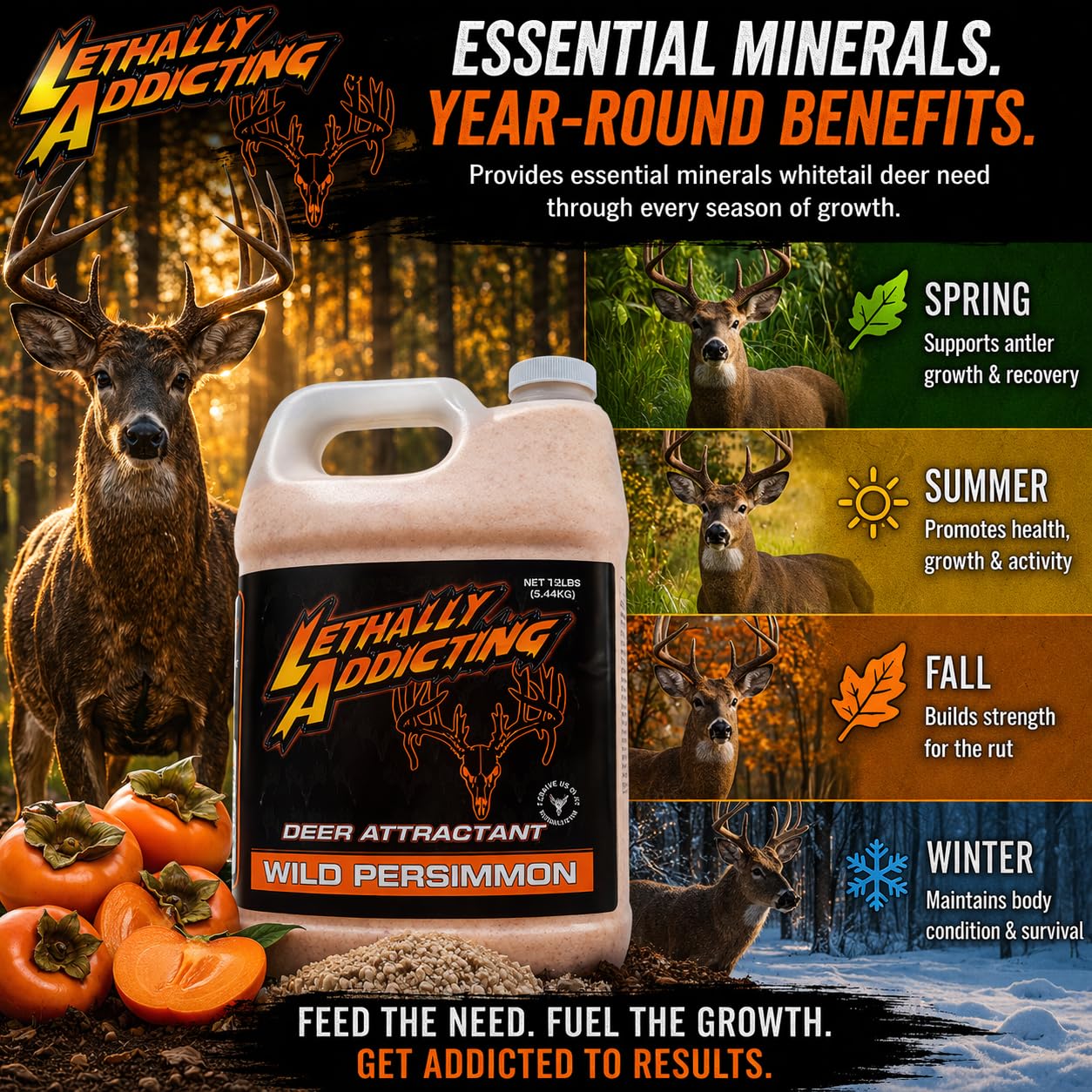 Hirsch Mineral & Lockstoff - 5,4 kg 1 Jahr Vorrat Krug - Trophäe Weißschwanz Lockstoff für Trail-Kameras, Jagdplätze & Minerallecks | USA Made (Persimmon)