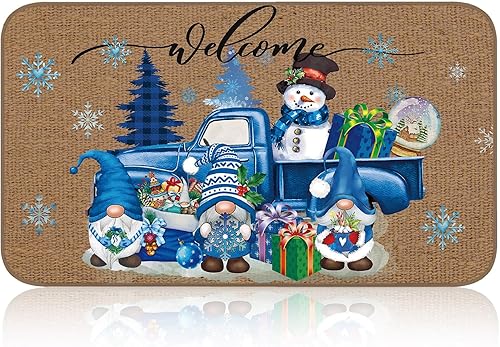 Tapetes de Navidad para puerta de invierno, antideslizantes, para casa de campo, exteriores, interiores, muñeco de nieve, gnomo, copo de nieve,
