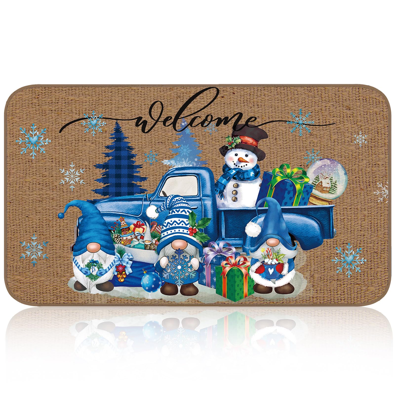 Timgle Winter Door Mat Non Slip Farmhouse Welcome Mats Outdoor Indoor Snowman Gnome Snowflake Front Porch Rugs Christmas Door Mats Winter Decorations for Home Decor Gifts, 27.6 x 15.7 Inch