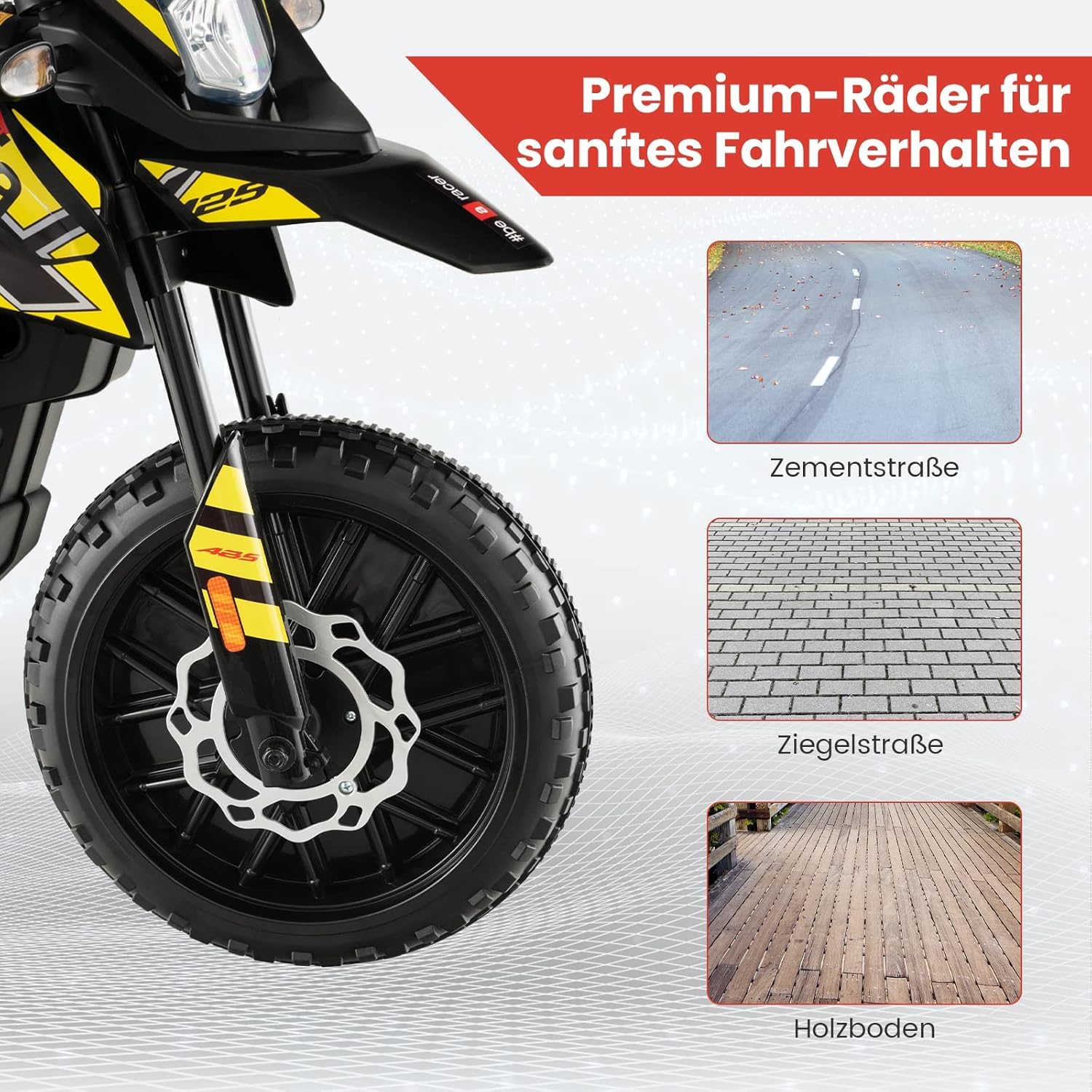 FANTASK 12V Elektromotorrad für Kinder 5,5-6 km/h, Kindermotorrad mit Stützrädern & Musik & Scheinwerfer, Gelbe und Schwarze Motorrad für Kinder von 3 bis 8 Jahren