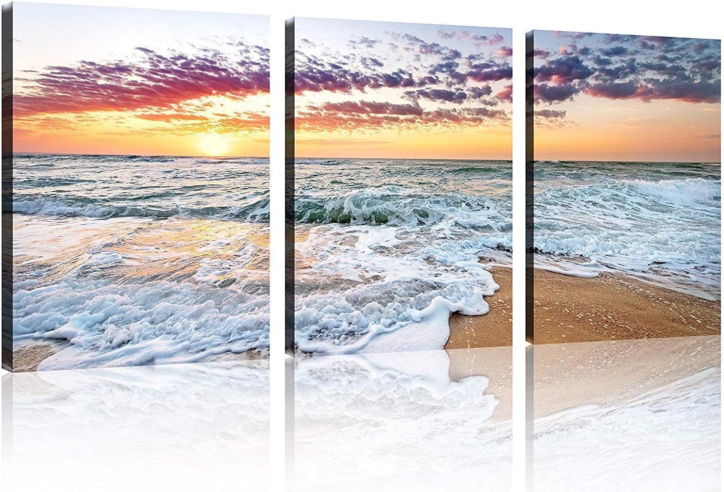 TutuBeer 3 Panels Beach Home Beach Decor for Home Beach Decorations White Beach Sunrise with Deep Blue Sky Beach Pictures of the Beach Kitchen Decor Beach Decorations for Home Decor 12" x 16" x 3