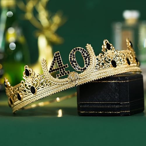 Miniatura 2 de Corona y banda de cumpleaños número 40, decoración de fiesta para hombres (dorado)