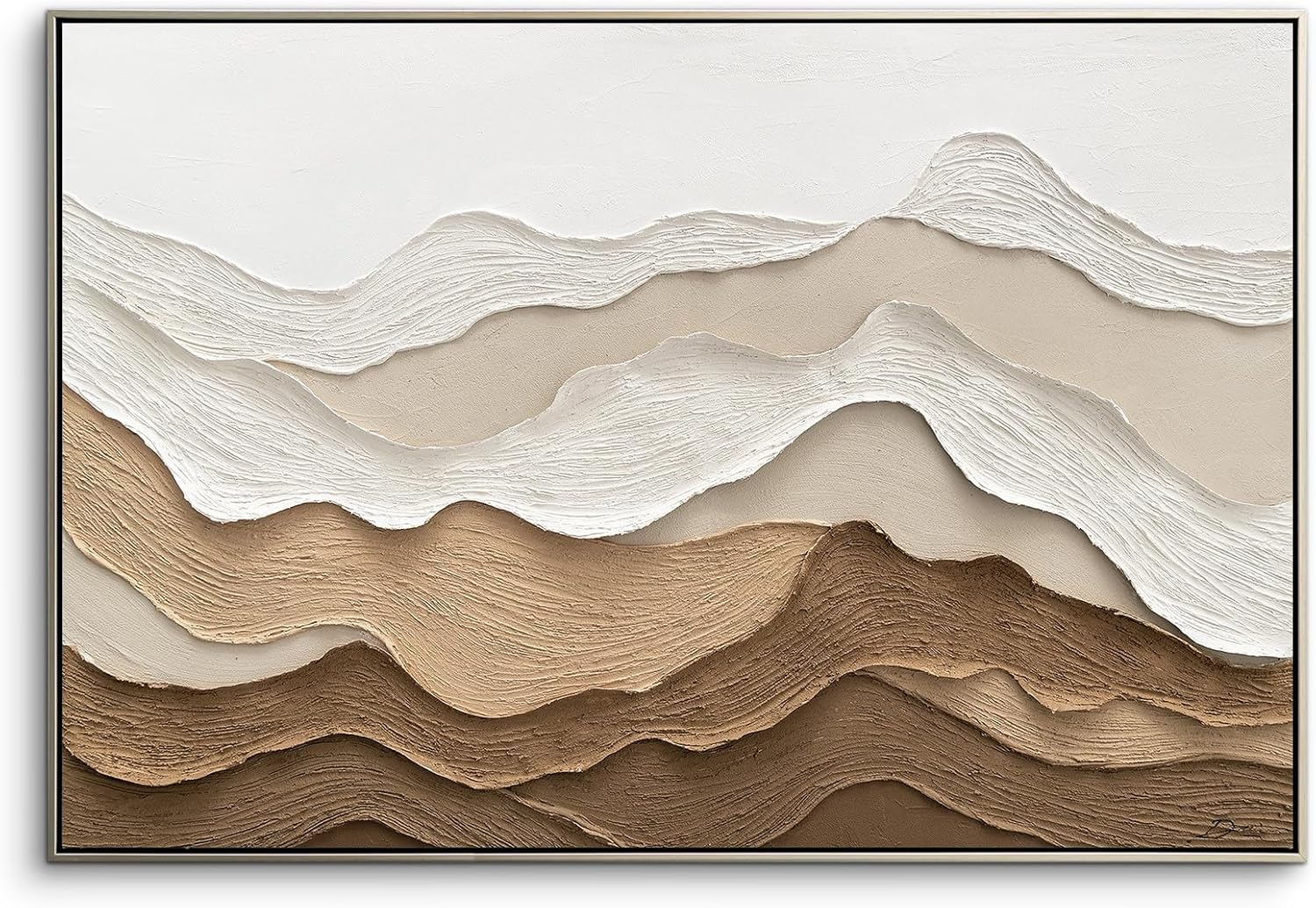 VGICH Large Framed Neutral Abstract Wall Art, Abstract Canvas Wall Art Painting, 3D Textured Wave Brown Modern Wall Decor for Living Room, Bedroom, Office, Hallway 27x43 Inches