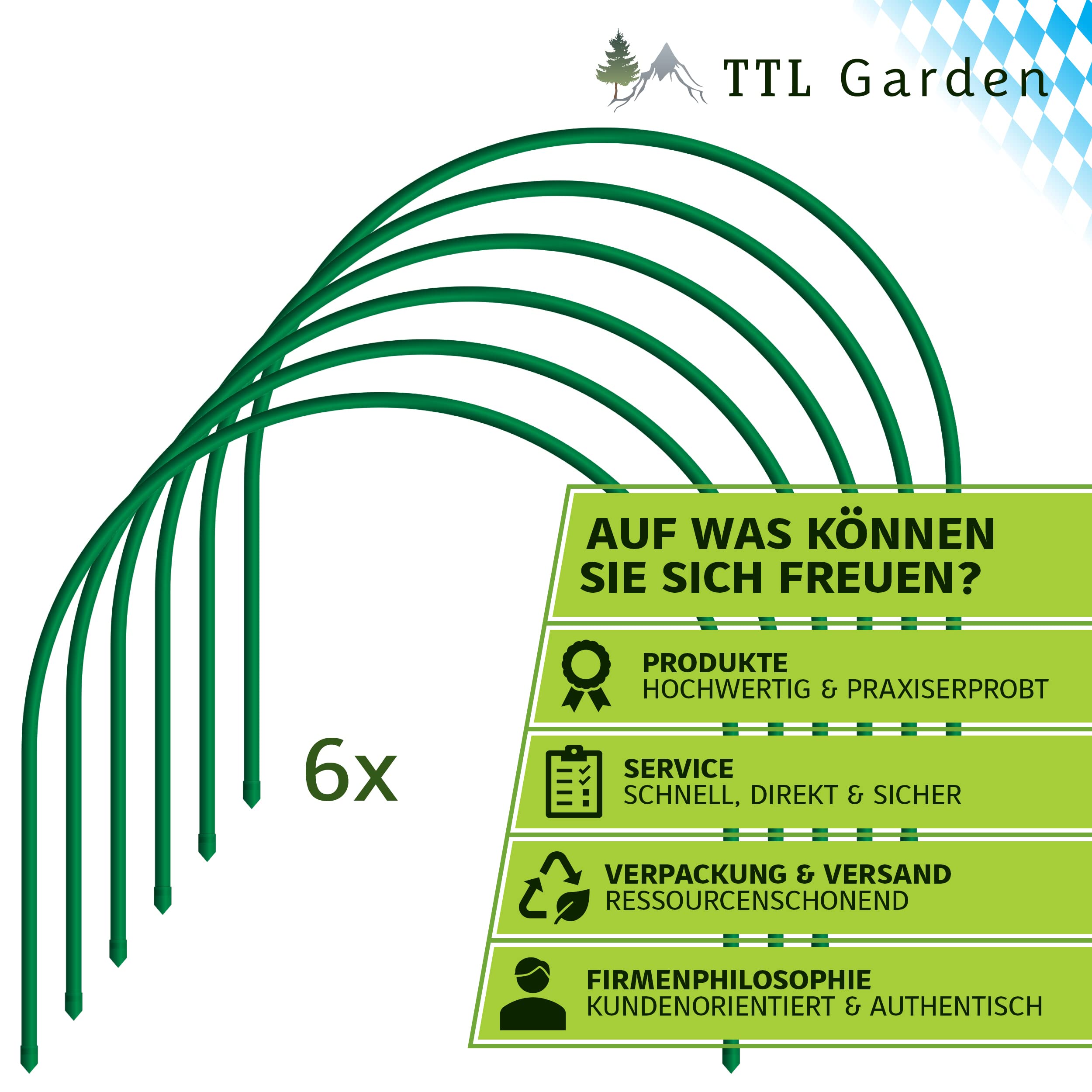 TTL GARDEN 6 arcos de túnel de 65 x 60 cm. Juego de 6 arcos de túnel de 65 cm de ancho de acero revestido, arco redondo para cubierta, semillero, bancal alto, bancal de verduras, estable, duradero e