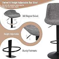 Vista 5 de Bar Stools, Swivel Counter Height Barstools with Back, Adjustable Modern Bar Chairs, Tall Armless PU Leather Kitchen Island Stool (Grey, Set of 2)