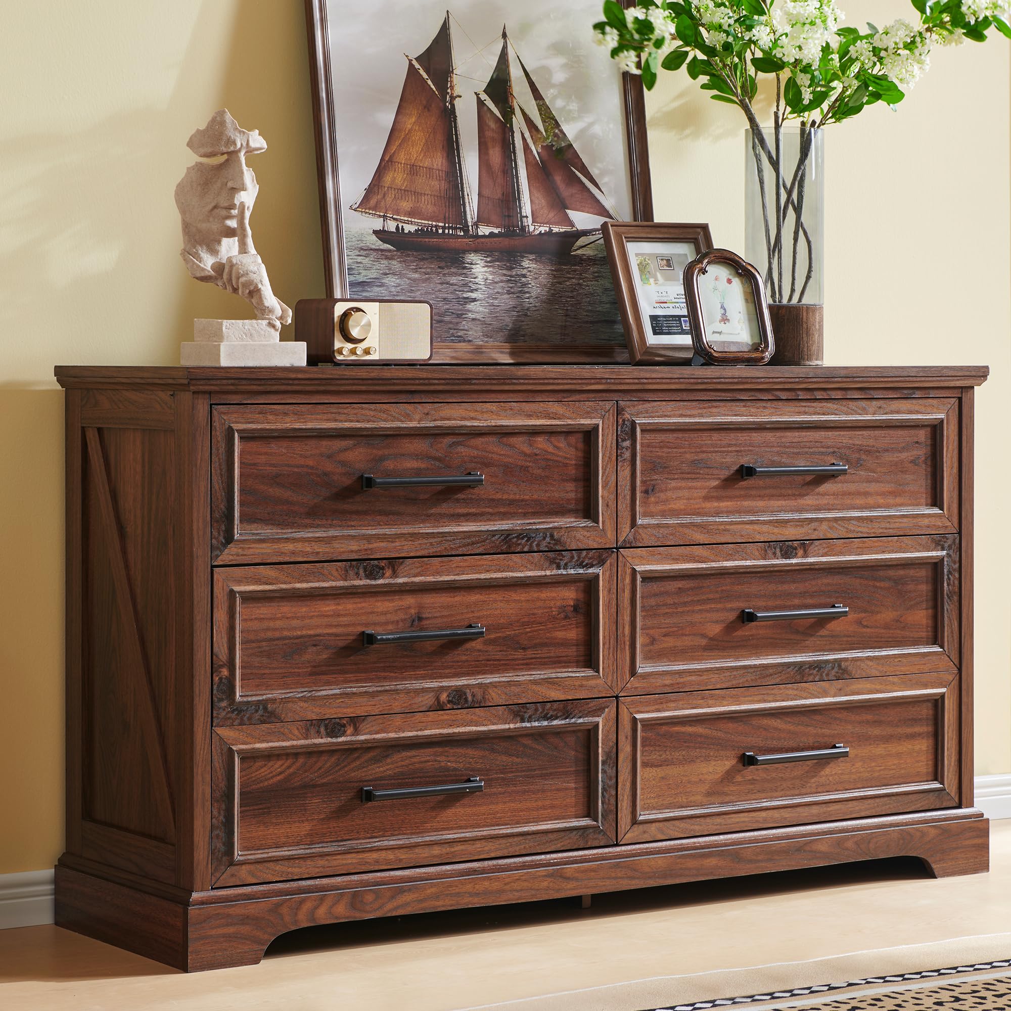Amazon.com: JXQTLINGMU Farmhouse 6 Drawers Dresser for Bedroom, 52