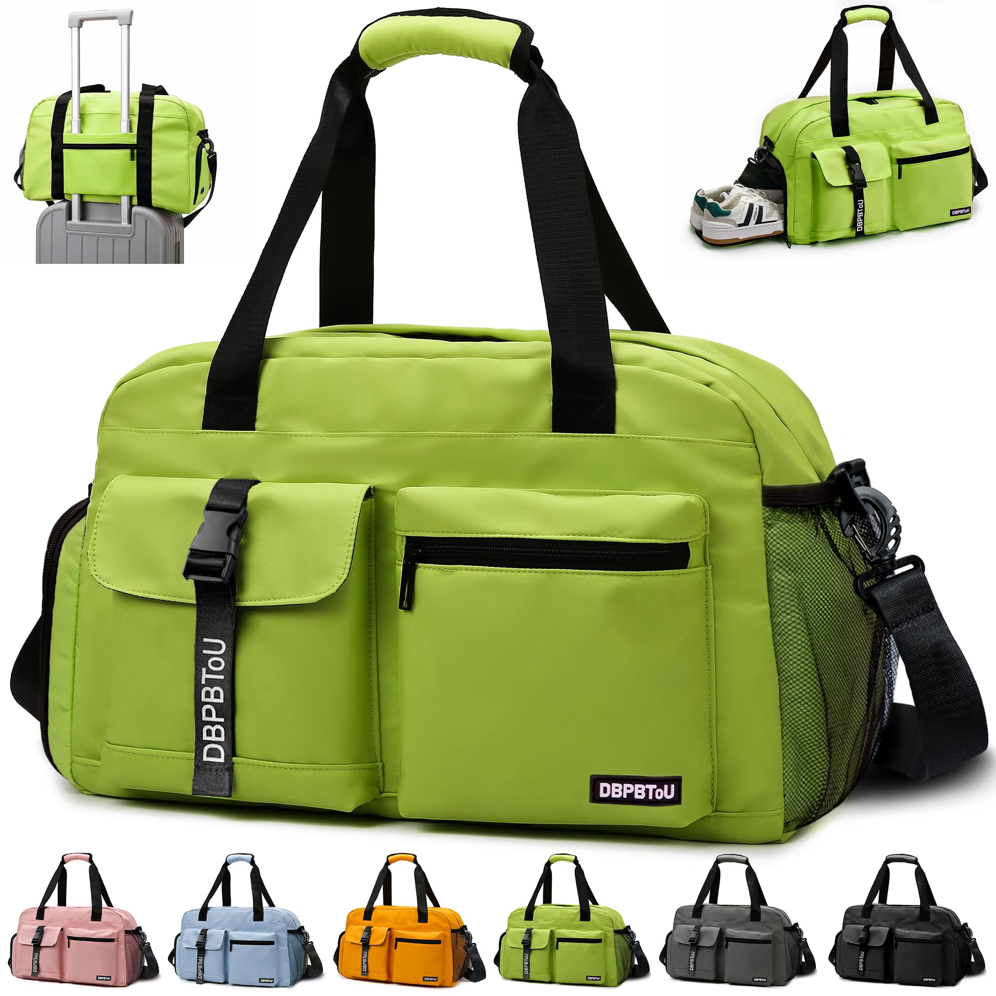 DBPBToU Gym Bag Womens Men with Two Ventilation Holes, Gym Bag with Shoe Compartment and Wet Compartment, Waterproof Duffle Bag (Green)