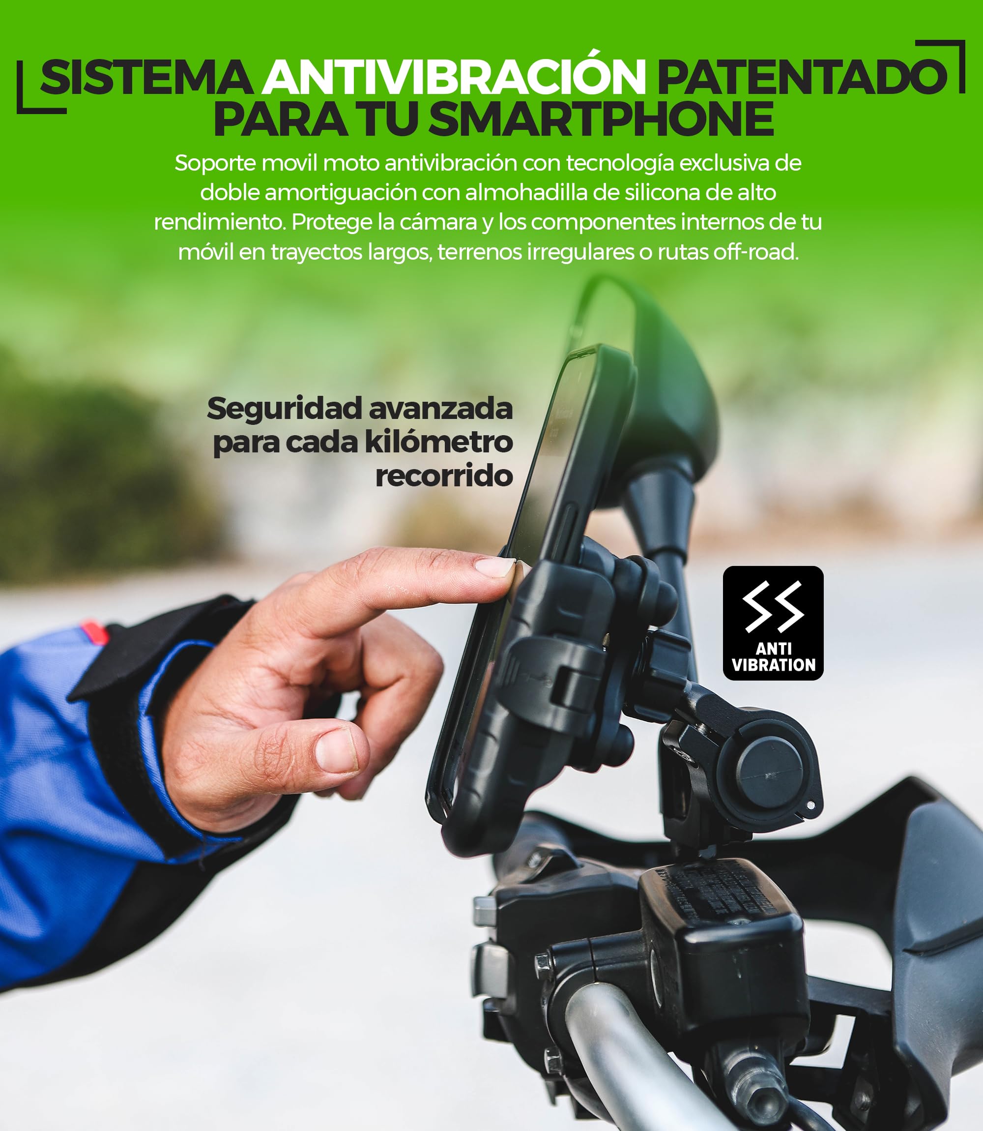 Soporte Movil Moto Antivibración de Aluminio CNC Liberación Rápida y Rotación 360° para Montaje en Manillar Espejo Retrovisor y Barras 12–14 mm Compatible con Scooter Bicicleta y Patinete Eléctrico — view 4