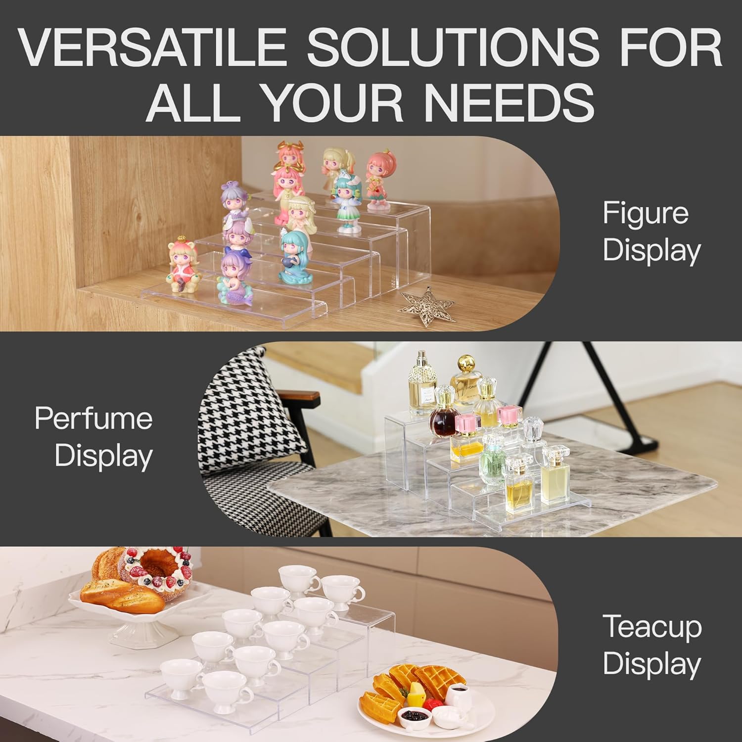ANDGOO 10 Pack Large Acrylic Display Stands, 2 Set(10”L~11”L~12”L) Perfume Stand Organizer, Clear Cupcake Stand, Display Risers for Retail Stores Special Events Exhibitions Home Decoration
