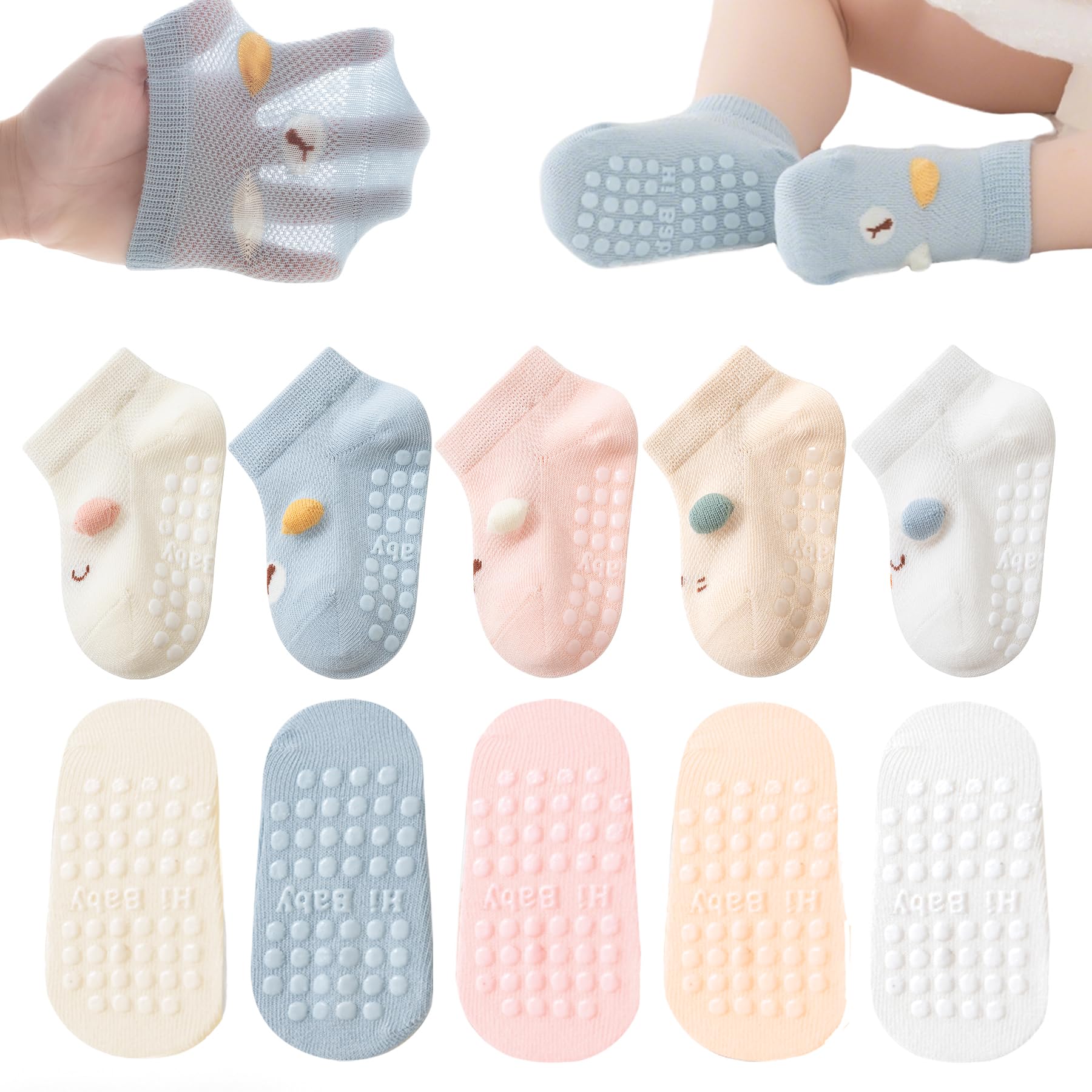 Bebé Antideslizante Tobillo Calcetines con Agarre Algodón Transpirables para Bebés Niños Niñas 5 Par Multicolores — view 7