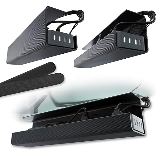 No-Screw Under Desk Cable Management Tray - Self-Adhesive Installation, Cord Management, Cable Tray, Under Desk Wire Organizer - Black Set of 2