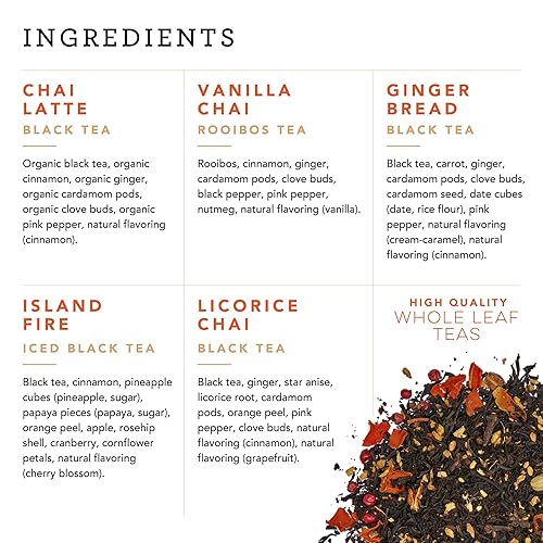 Miniatura 3 de Pinky Up Muestra de regalo de té Chai, paquetes de té variado de té saborizado, muestra de té de hojas sueltas, té con cafeína y paquetes