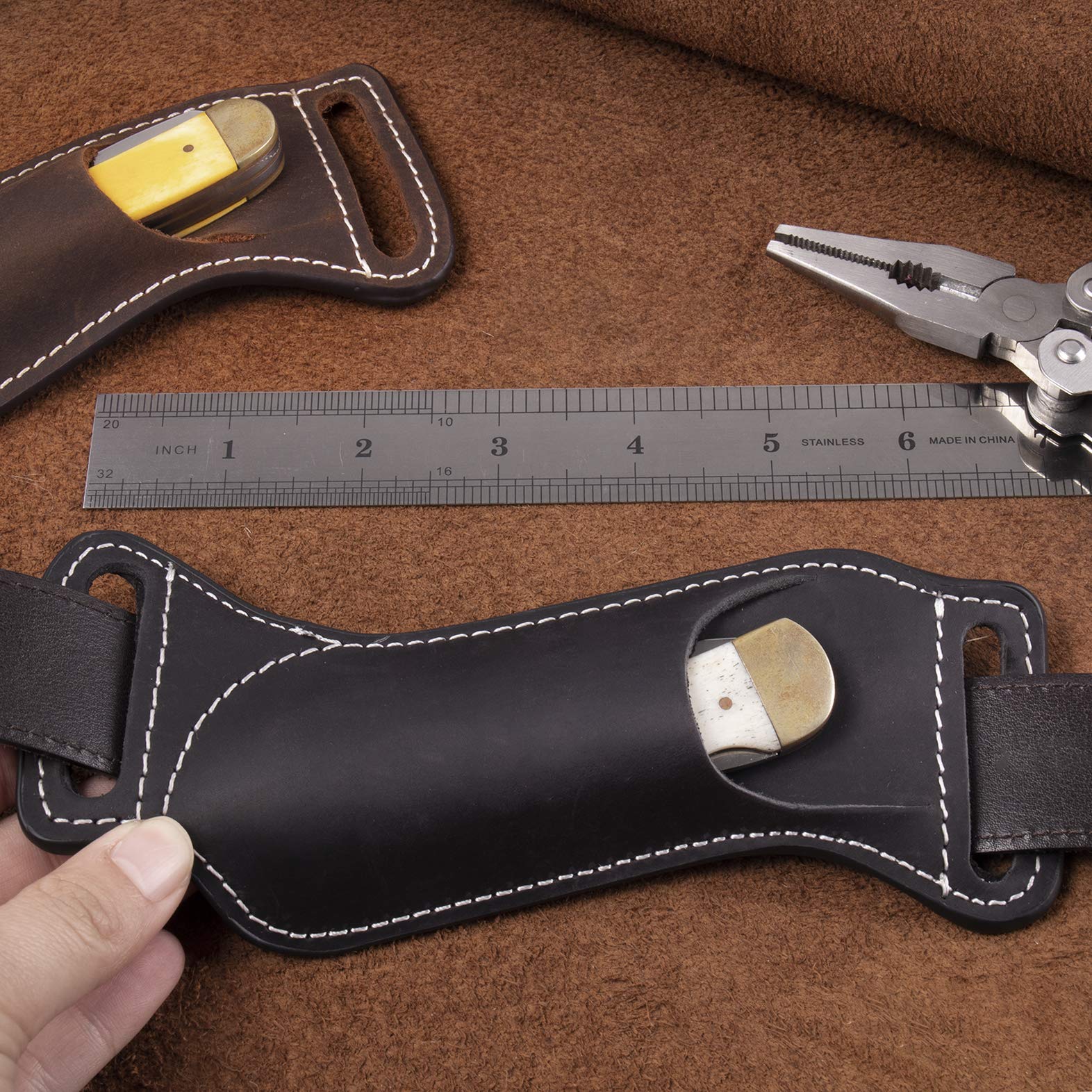 Gentlestache Leather Knife Sheaths for Belt, Pocket Knife Holder, EDC