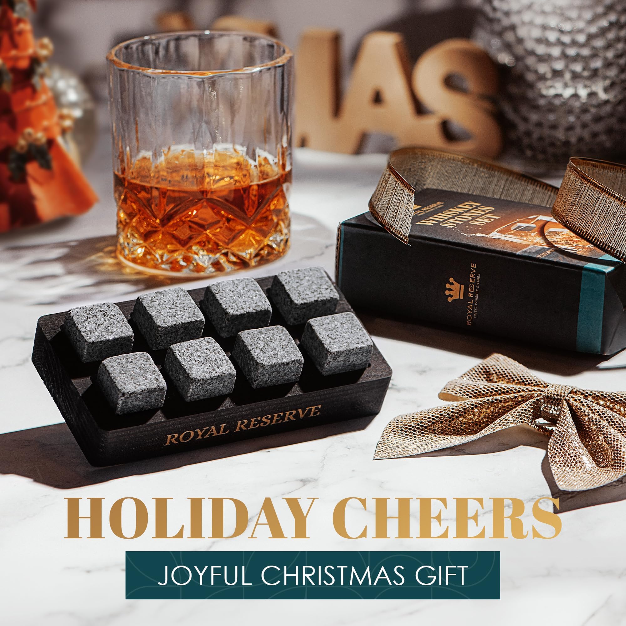 Maverton Set Pietre Per Whisky Con Cofanetto In Legno Inciso - 6 Cubetti Di Granito Riutilizzabili Con Pinze E Sacchetto, Regalo Di Natale Personalizzato