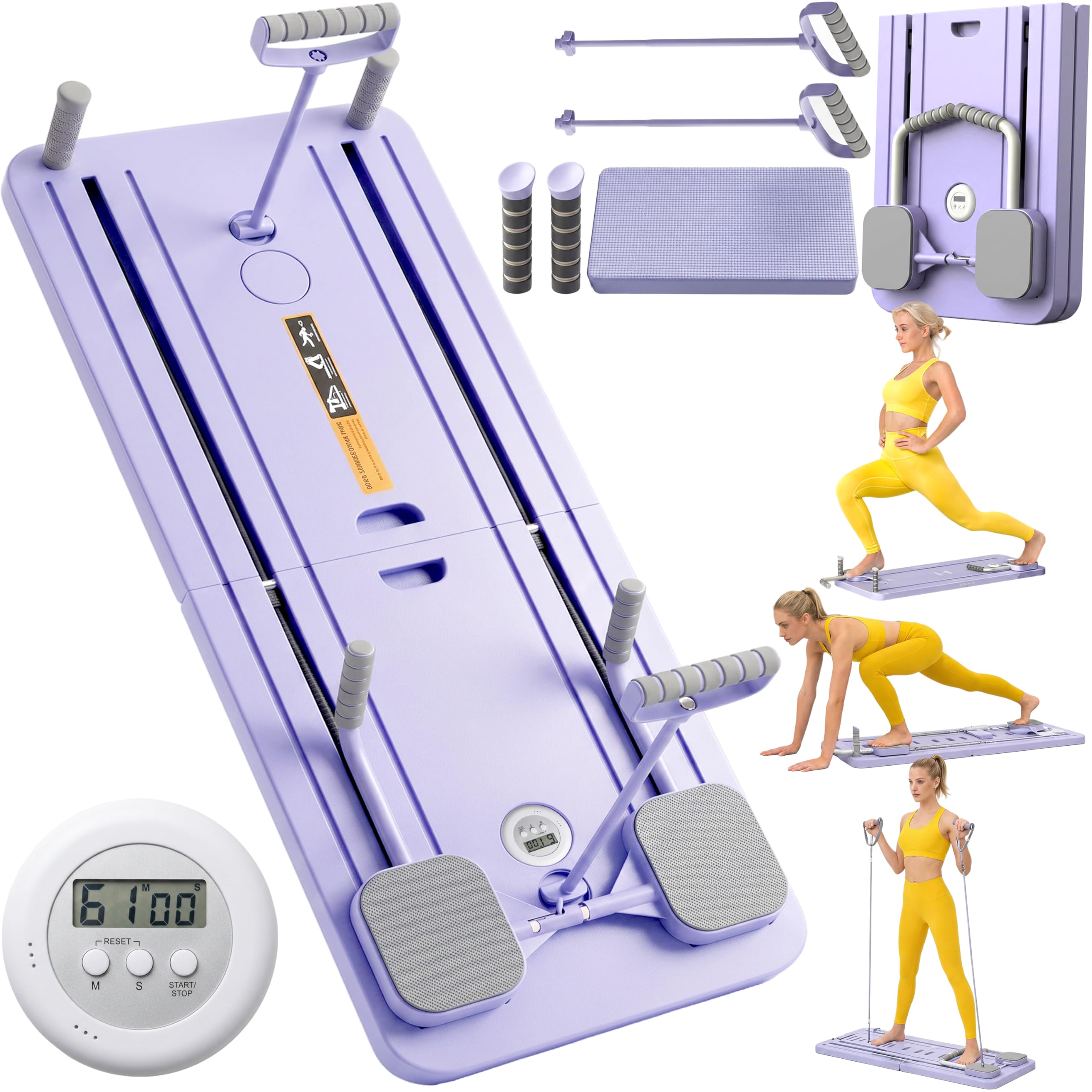 Retoo Pilates Board Für Zuhause Klappbar 8-in-1 – Multifunktionaler Pilates Reformer Mit Widerstandsbändern, Bauchtrainer, Push-Up Griffen & Kniepolstern Für Ganzkörper Core Training, Heimsport