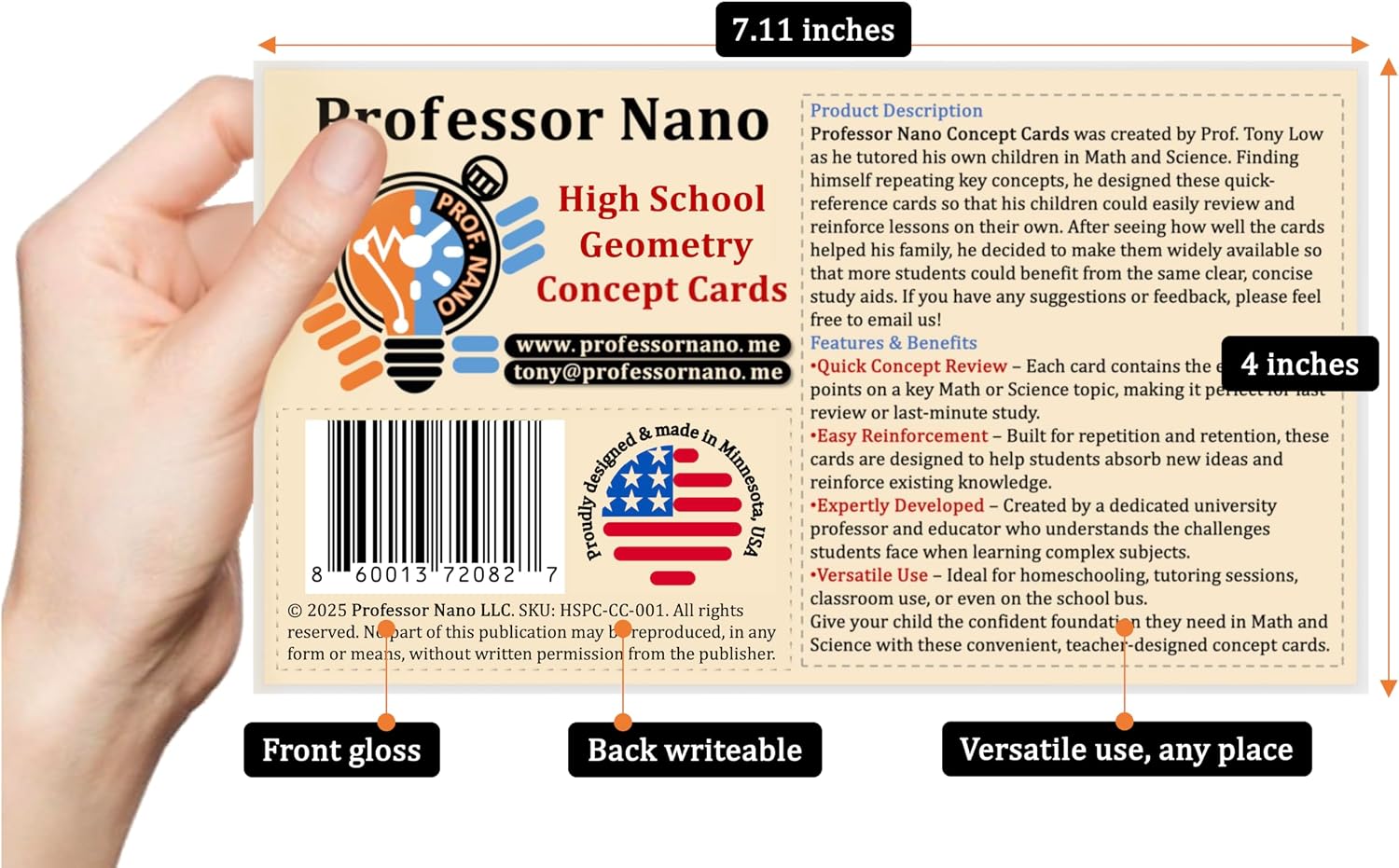 Professor Nano High School Geometry Concept Cards || 4x7.11 inches, Set of 11 || Cheat Sheet, Quickstudy image 3