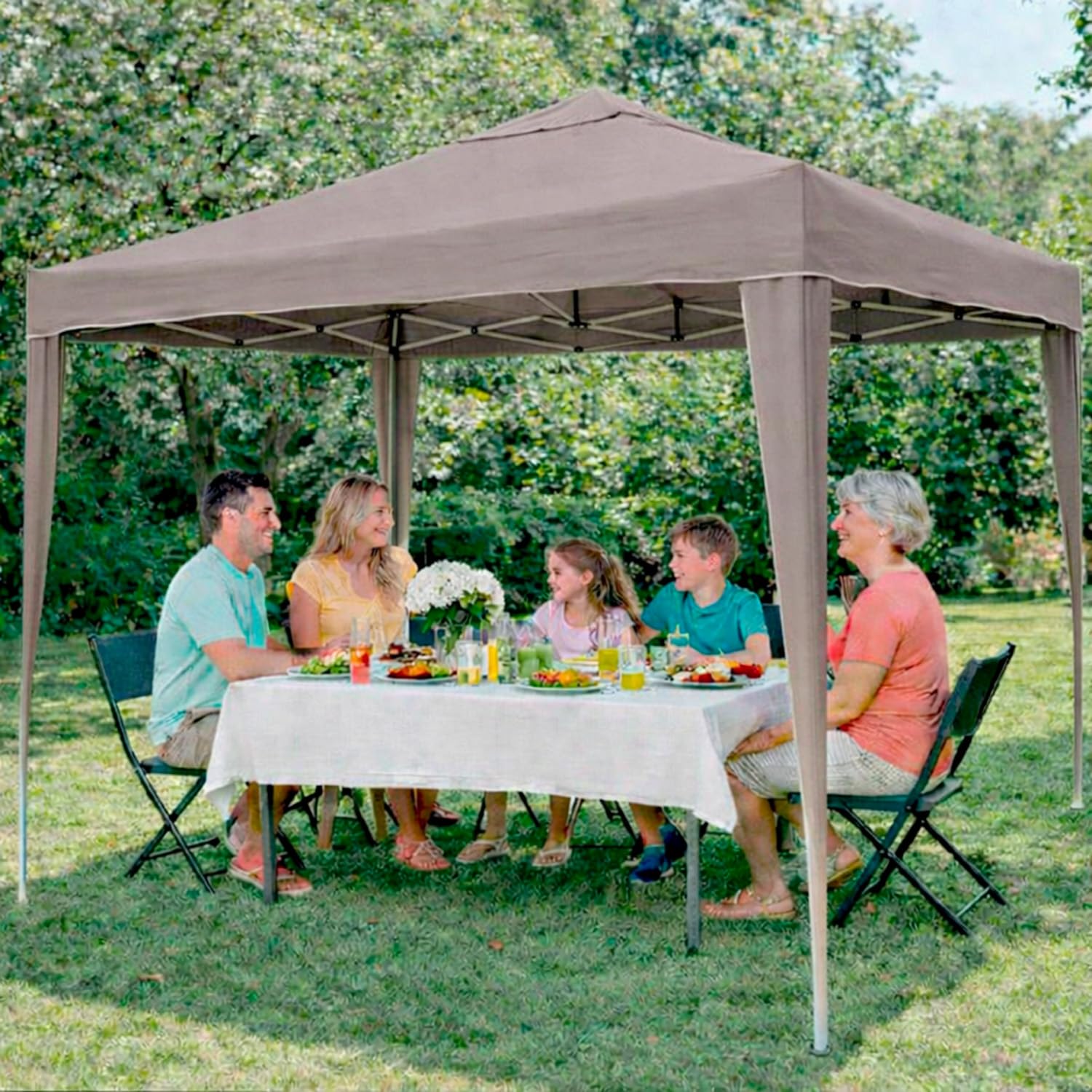 BRICOZONE Gazebo Pieghevole 3x4 Metri Struttura in Acciaio Verniciato Telo Poliestere Idrorepellente Anti UV Sistema a Fisarmonica con Borsa Trasporto e Sacche Zavorra per Giardino Campeggio Tortora