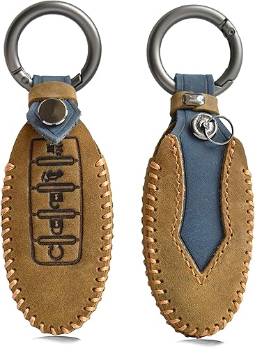 Miniatura 8 de ontto Funda de cuero para llavero de protección completa para Nissan Fit para Infiniti Smart Remote de 5 botones, azul (1 funda para llavero y 1