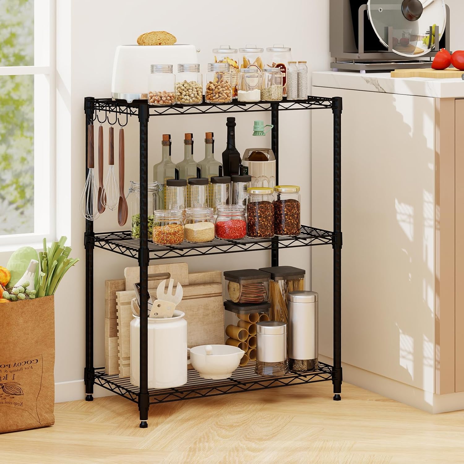 GOFLAME 3-Tier Metal Storage Shelving Unit, Heavy-Duty Adjustable Utility Shelf with V-Shaped Wire Rack, 450 LBS Storage Organizer for Home, Kitchen, Garage, Basement, 23.5”L x 13.5”W x 31”H