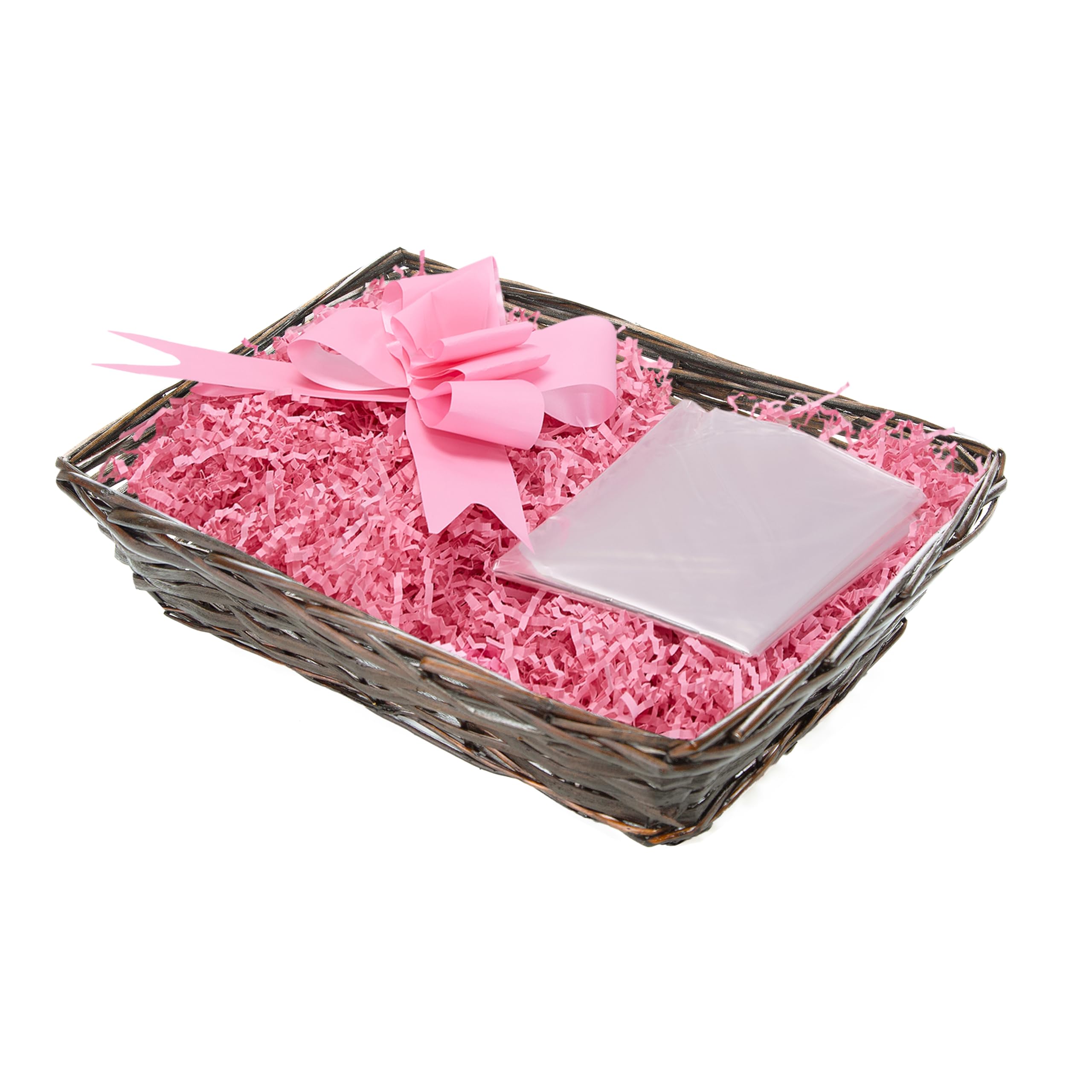 Brown Wicker Basket for Hampers Make You Own Gift Hamper Kit Birthday Christening Wedding Christmas Gifts Hampers (Pink)