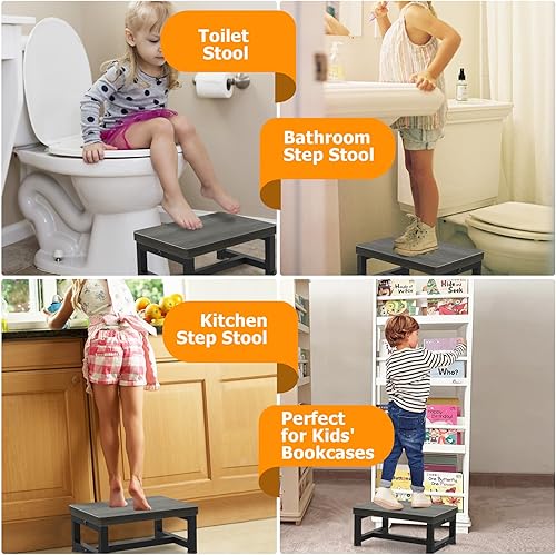 Miniatura 11 de Taburetes para adultos y niños con patas de goma antideslizantes, escalones de madera anchos y resistentes, capacidad de 500 libras, para