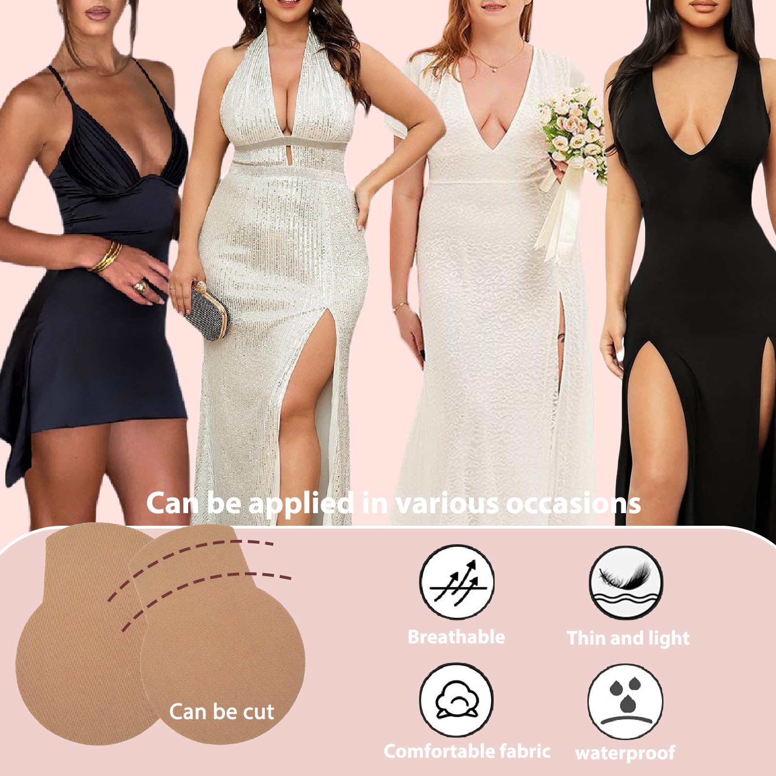 2 Paar Push-Up Brust Tape für Große Körbchen, Selbstklebend Rückenfrei Unsichtbar inkl. Nippelcover, Beige