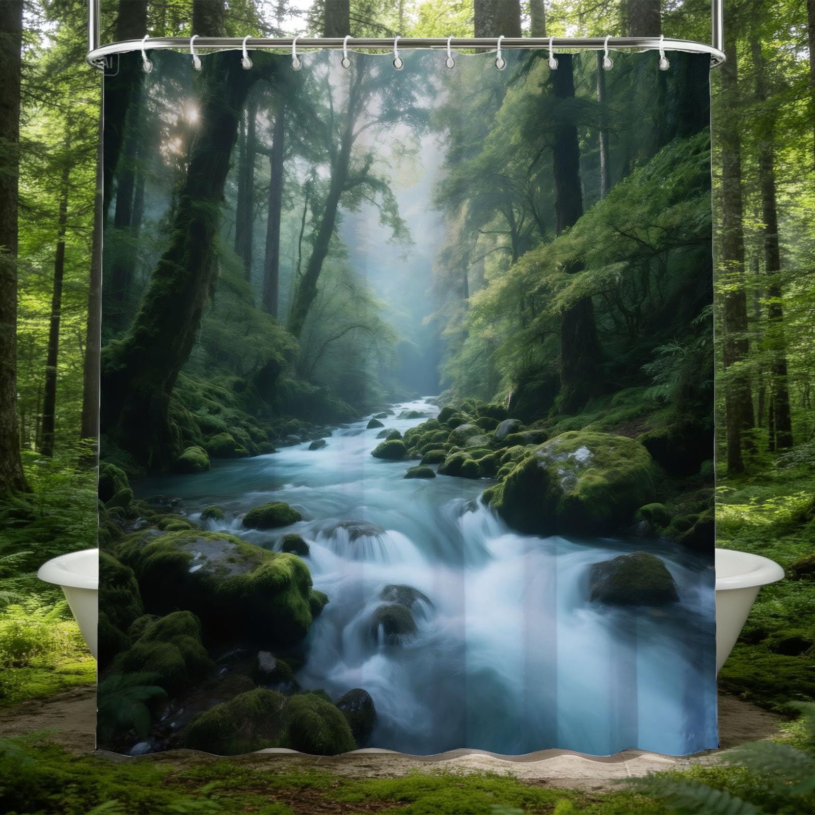 Hongduo 3D Jungle Shower Curtain for Stalls Bathtubs Nature Scene Bathroom Decor Shower Curtain Set Polyester Fabric Waterproof 200x200cm/79X79 Inch with Hooks