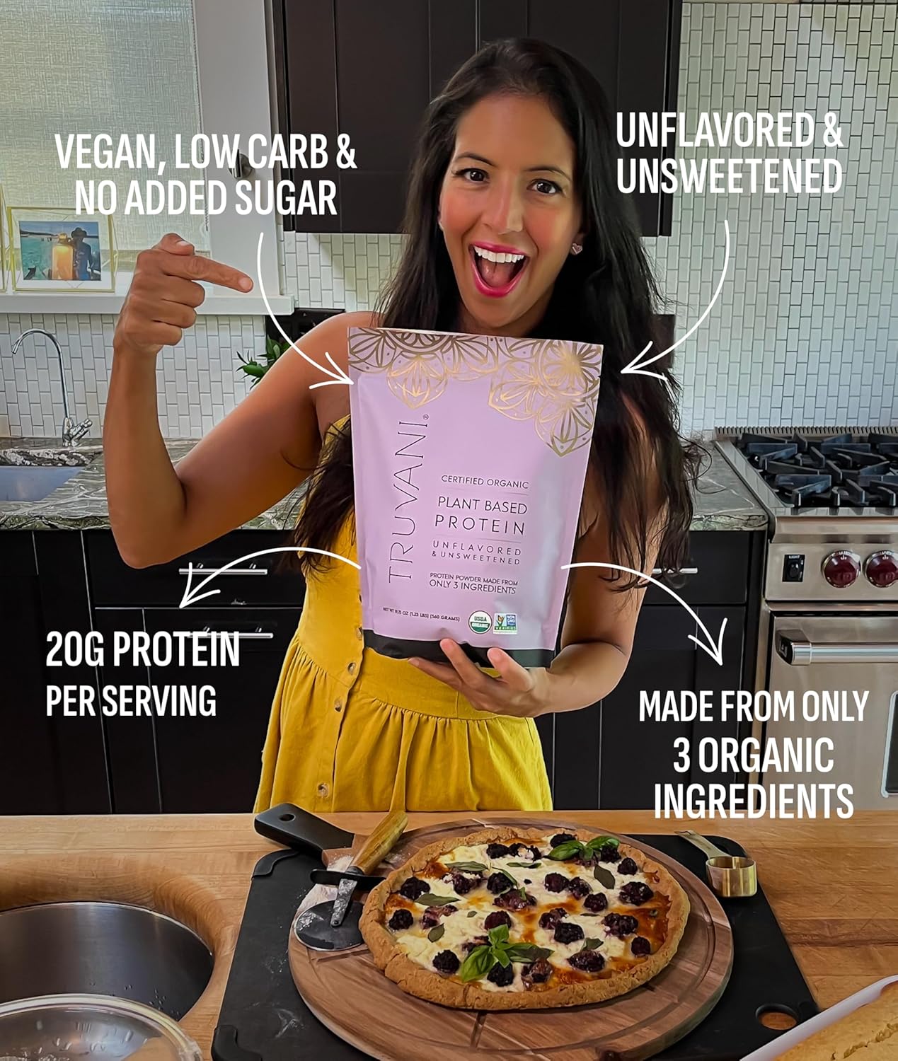 Truvani Pea Protein Powder | Unflavored | 20g Organic Vegan Plant Based Protein | 20 Servings | Keto | Gluten & Dairy Free | Low Carb | No Added Sugar - Image 3