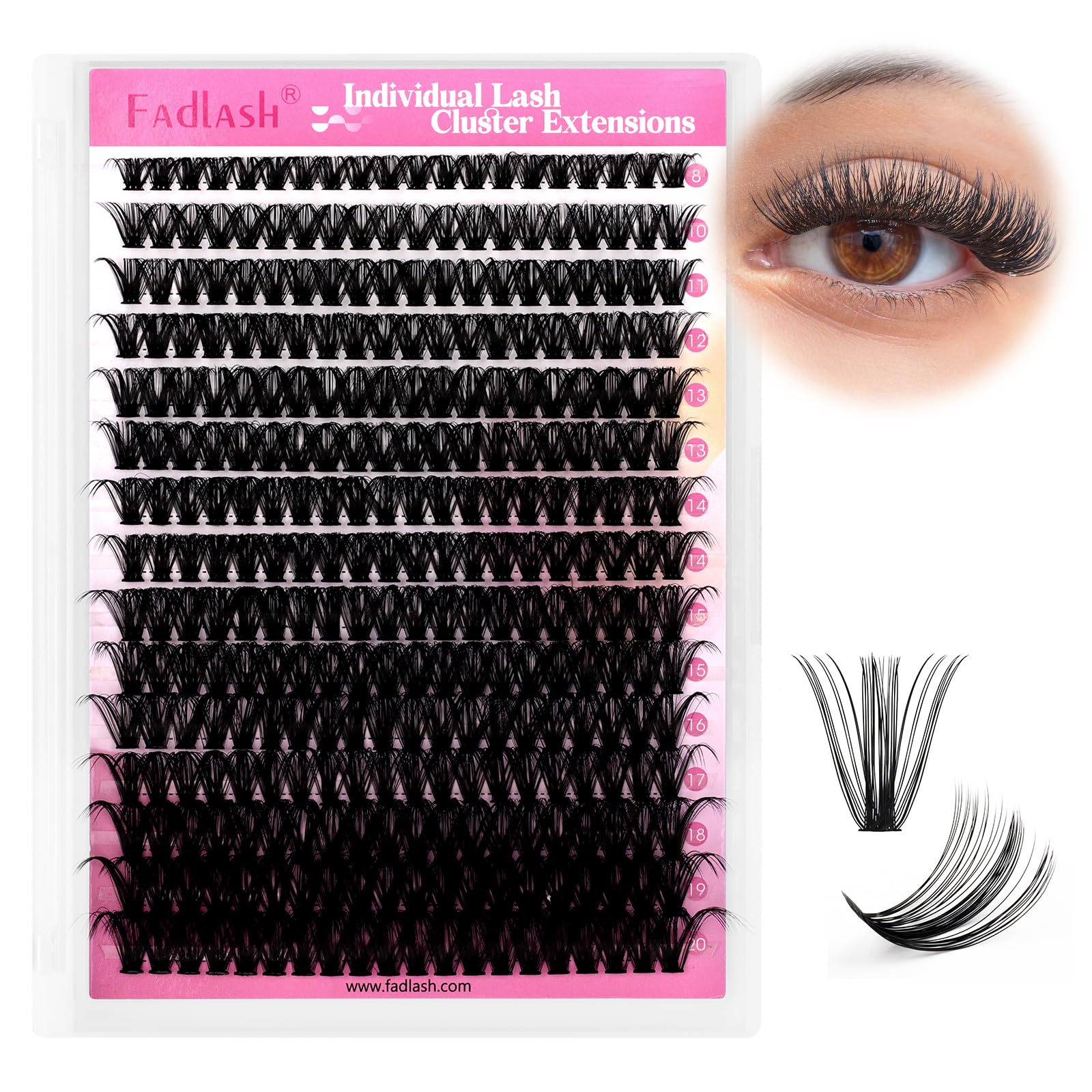 Cluster Lashes 300Pcs Mix 8-20mm individual lashes 50D C Curl Lash Clusters DIY Eyelash Extensions Wispy Individual Lash Extensions Thin Band Soft