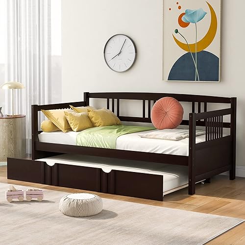 Miniatura 13 de Merax Sofá Cama Individual con Listones de Madera, Sofá Cama Moderno para Sala de Estar con Rieles, Tamaño Individual, Blanco Marfil Marfil
