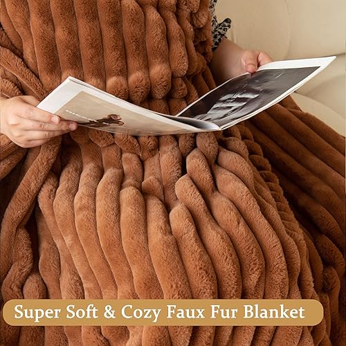 Miniatura 5 de Manta de felpa de piel sintética a rayas, lujosa, suave, esponjosa, gruesa, cálida, acogedora, mullida, decorativa, para sofá, cama, sala de estar,