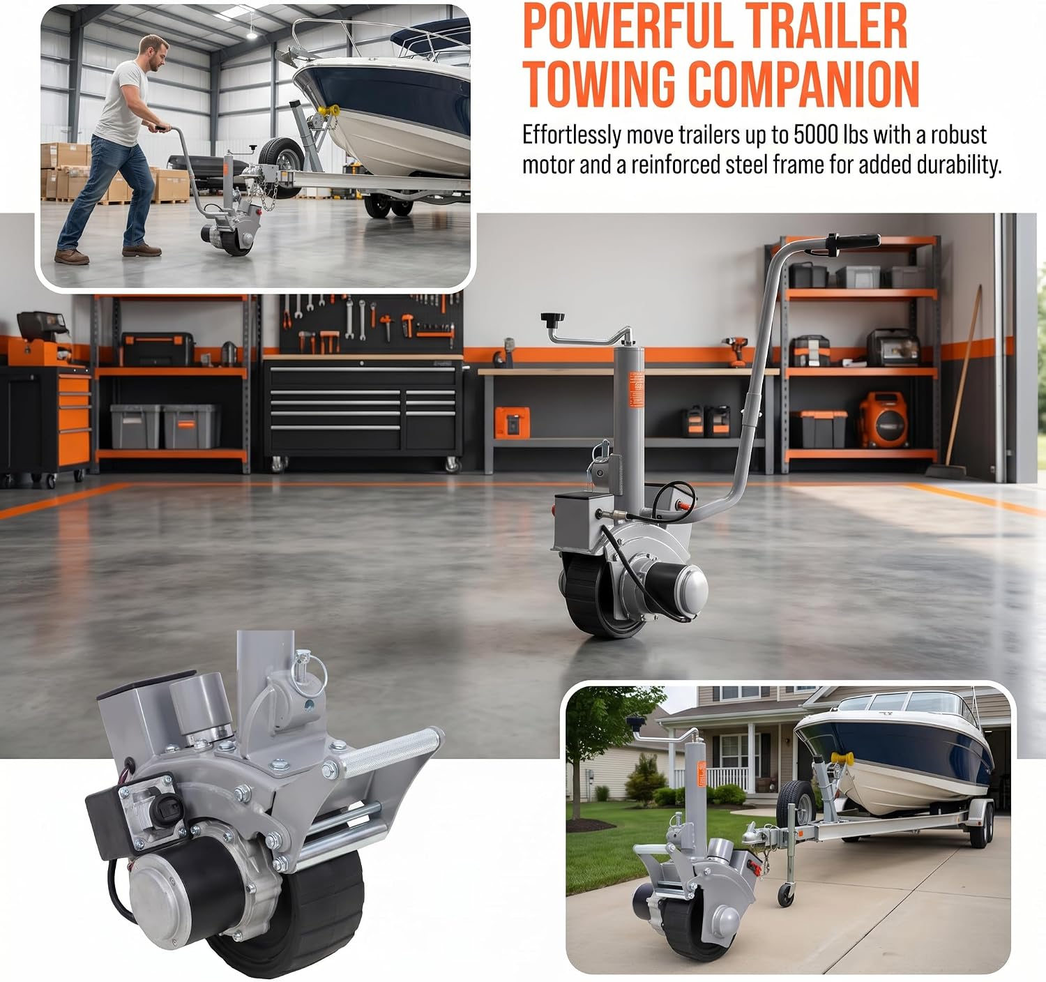 Electric Trailer Dolly, Trailer Dolly with 2 Inch Ball, 5000lbs Towing Capacity 350W 12V Motorized Valet with 22ft/min Speed 8'' Rubber Wheel Adjustable Height for Boat RV Caravan