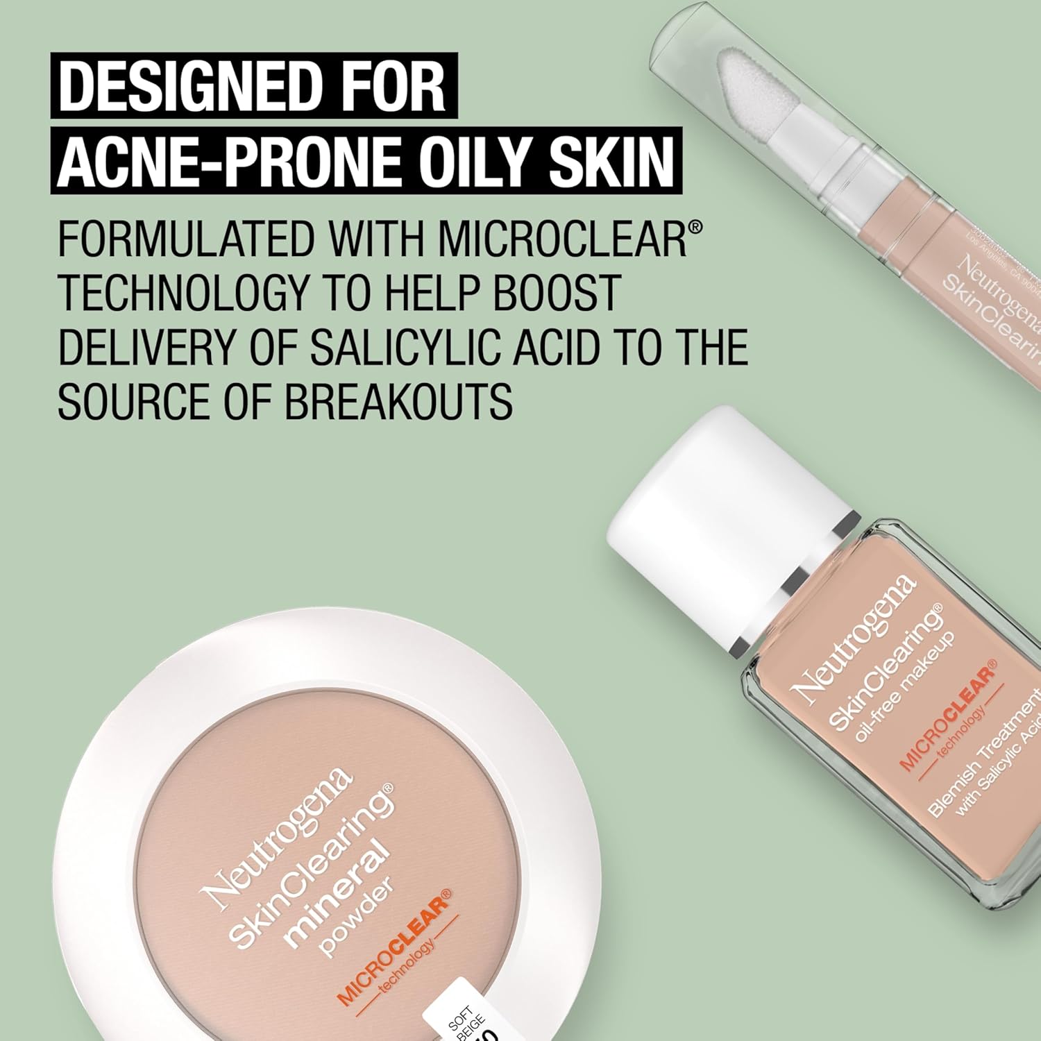 Neutrogena SkinClearing Pressed Mineral Powder Compact for Acne Prone Skin, Oil Absorbing Acne Makeup with Salicylic Acid helps to Cover, Treat & Prevent Breakouts, Natural Beige 60, .38 oz, 2 Pack