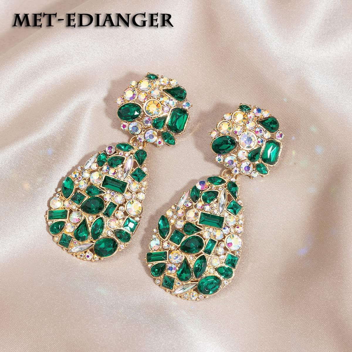 Rhinestone Statement Earrings Teardrop Costume Earrings Cluster Crystal Chandelier Drop Dangle Earrings for Women - Image 7