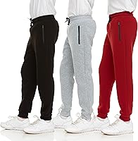 PureChamp Boys Fleece Joggers 3-Pack: Athletic Sweatpants with Zipper Pockets, Drawstring Waist, Sizes 4-20