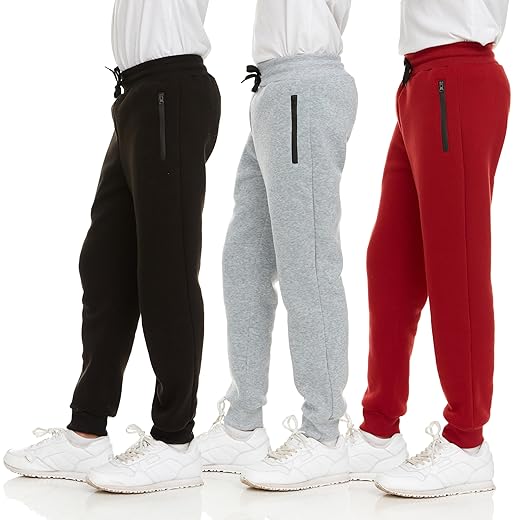 PURE CHAMP 3Pk Boys Sweatpants Fleece Athletic Workout Kids Clothes Boys Joggers with Zipper Pocket and Drawstring Size 4-20
