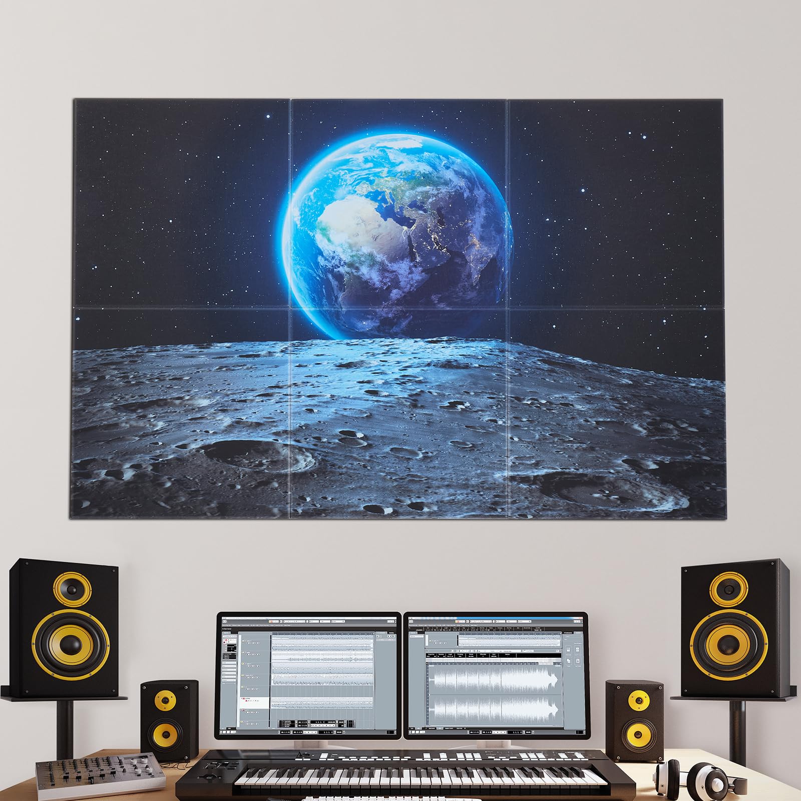 VEVOR Paneles Acústicos Artísticos, 6 uds, 600 x 600 x 10 mm, Baldosas de Pared Insonorizadas, Absorbentes de Sonido Decorativos Autoadhesivos para el Hogar, Oficina, Estudio, Teatro, Tierra